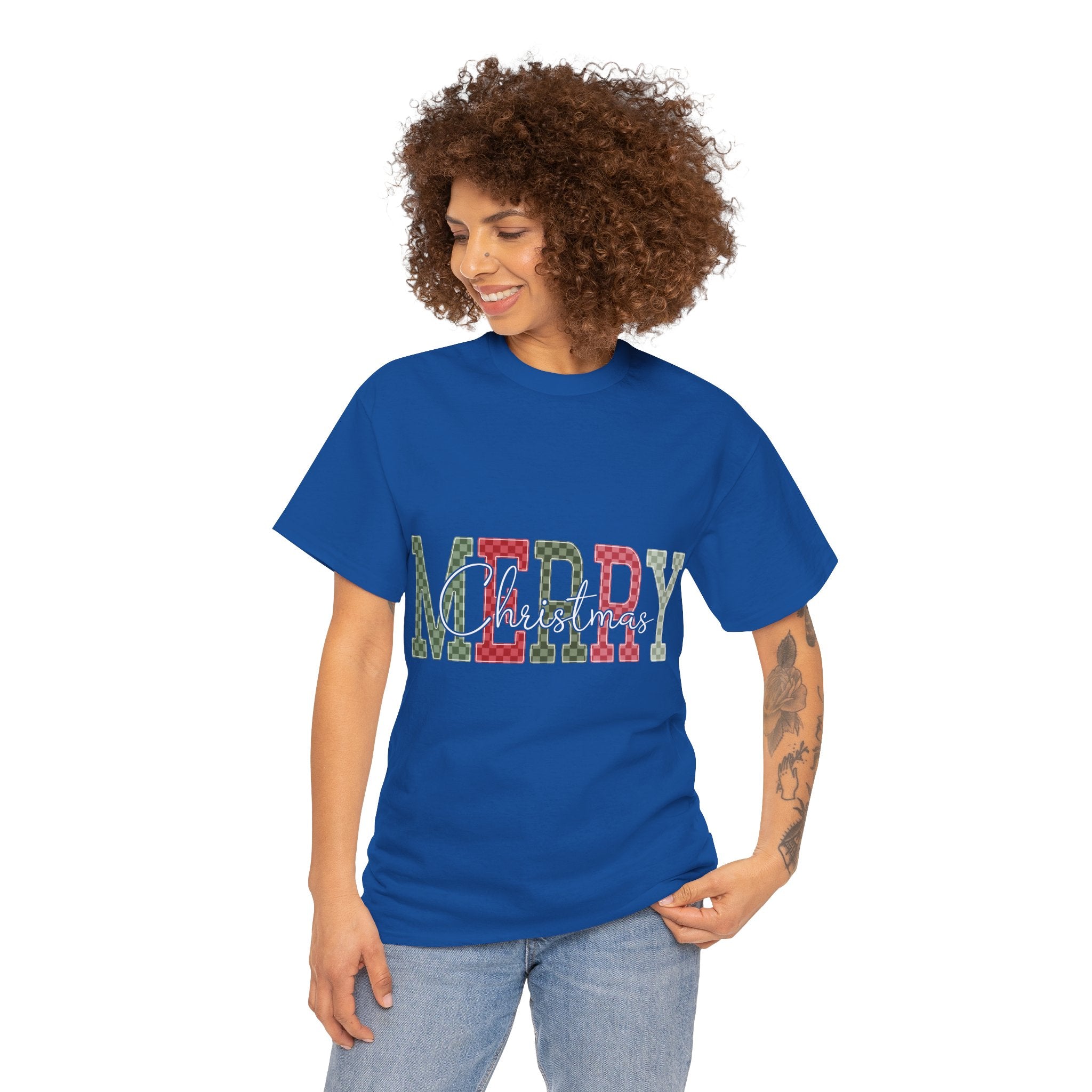 Plaid Merry Christmas Unisex Cotton Tee