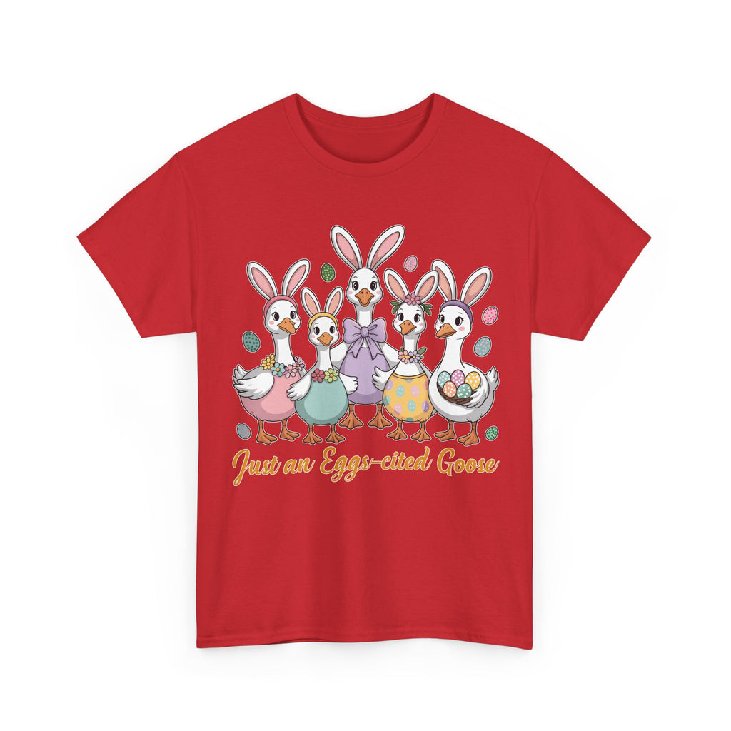 Just an Eggs-cited Goose Easter Tee — Funny Geese in Bunny Ears Unisex Cotton Tee