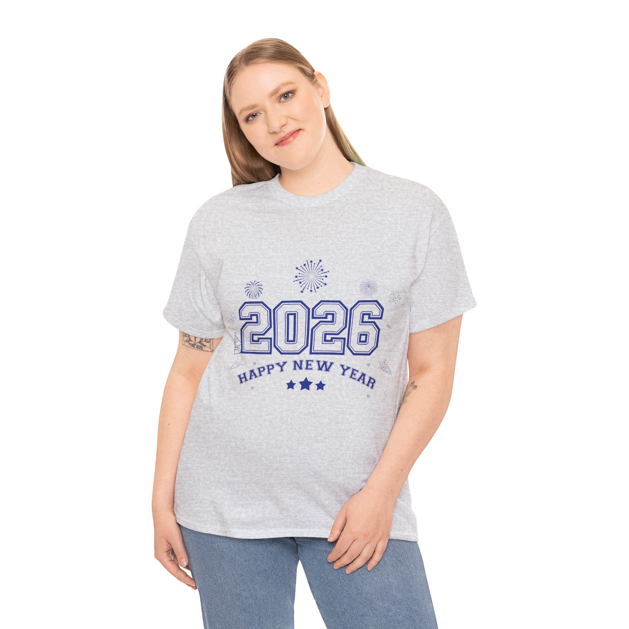 Happy New Year 2026 Varsity Tee — Fireworks & Confetti Celebration Unisex Cotton Tee