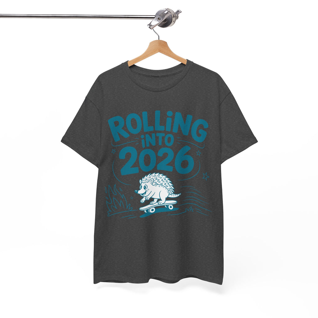 Rolling Into 2026 Hedgehog Skateboard Unisex Cotton Tee
