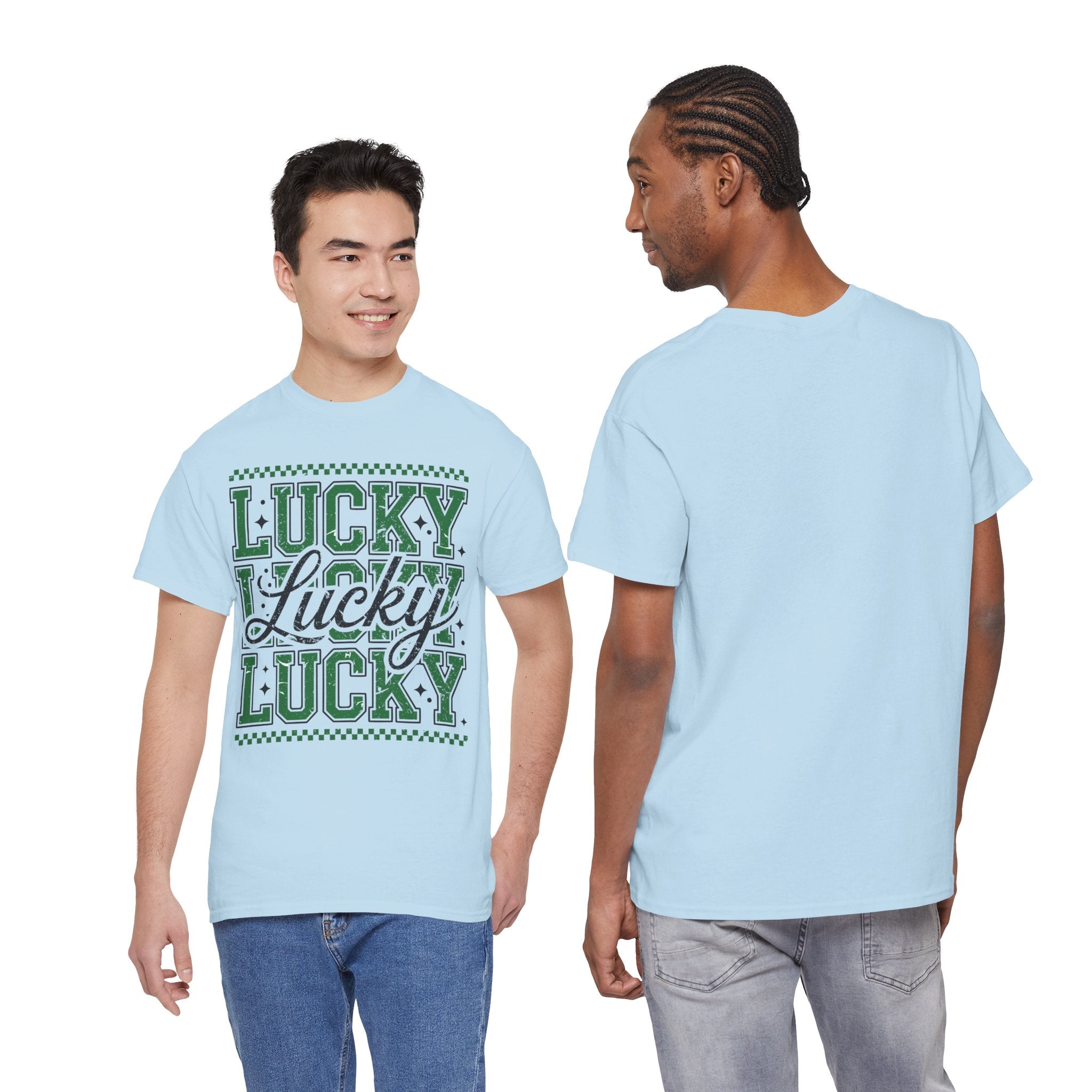 Lucky Varsity Tee — Layered Green ‘Lucky’ Graphic Unisex Cotton Tee