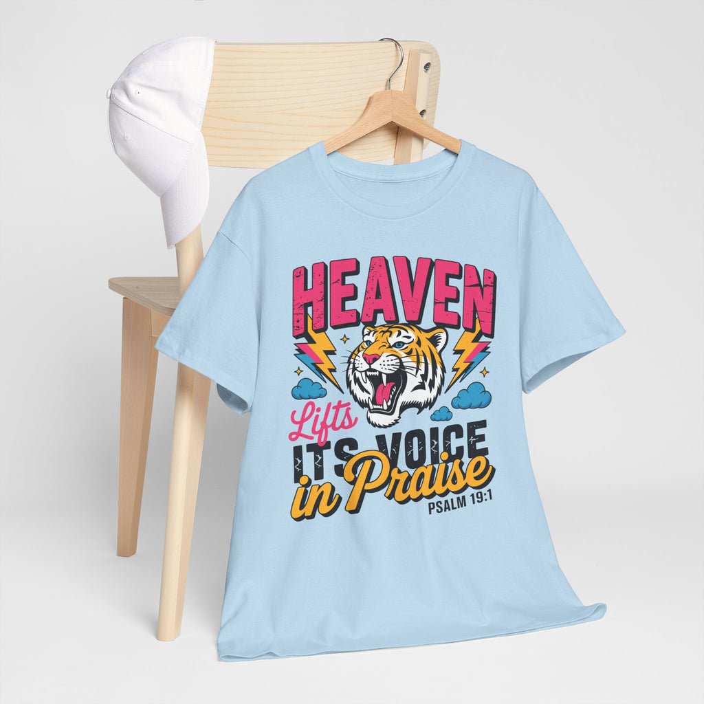 Psalm 19:1 Tiger Praise T-Shirt — Bold Christian Roaring Tiger Graphic.Unisex Cotton Tee