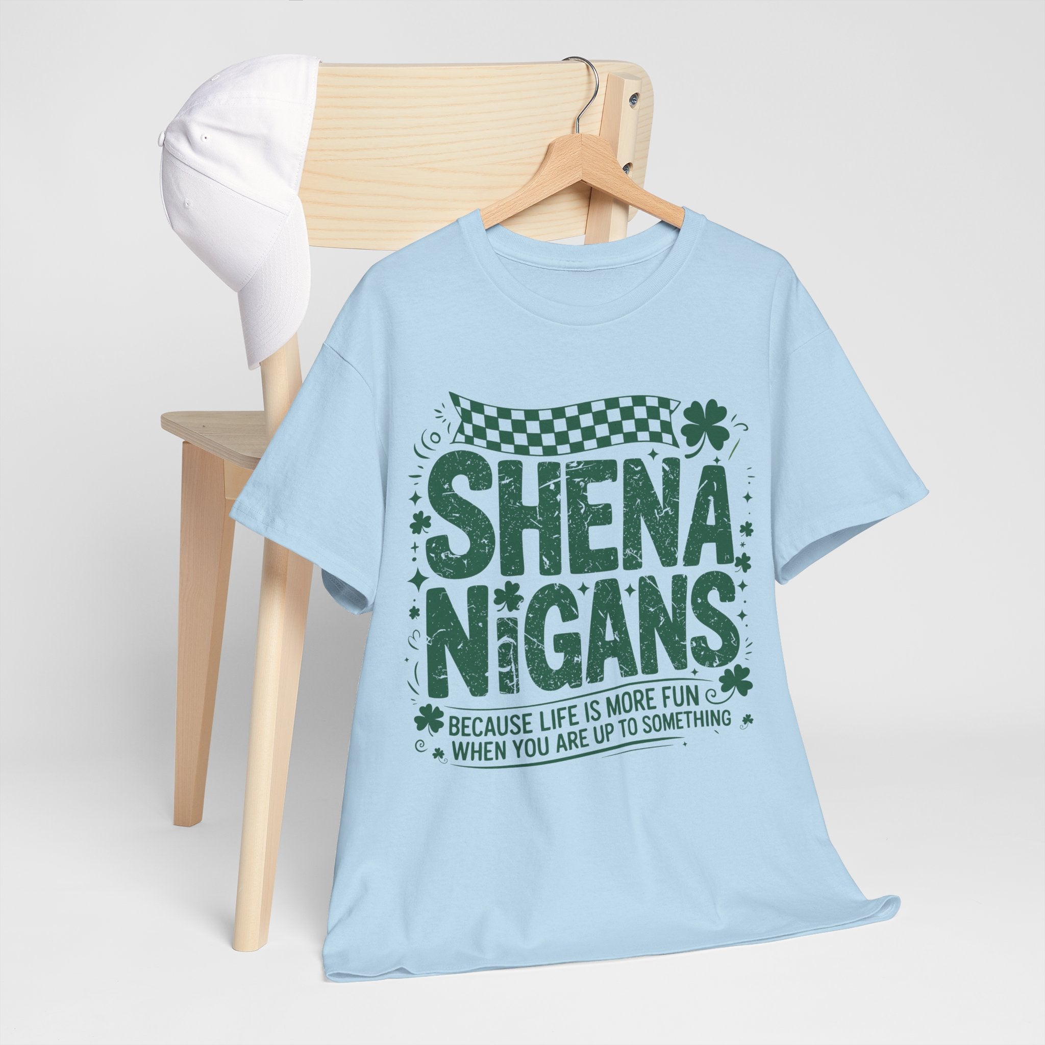 Shenanigans Clover Tee — Bright Green St. Patrick’s Day Shirt with Checkered Flag Unisex Cotton Tee