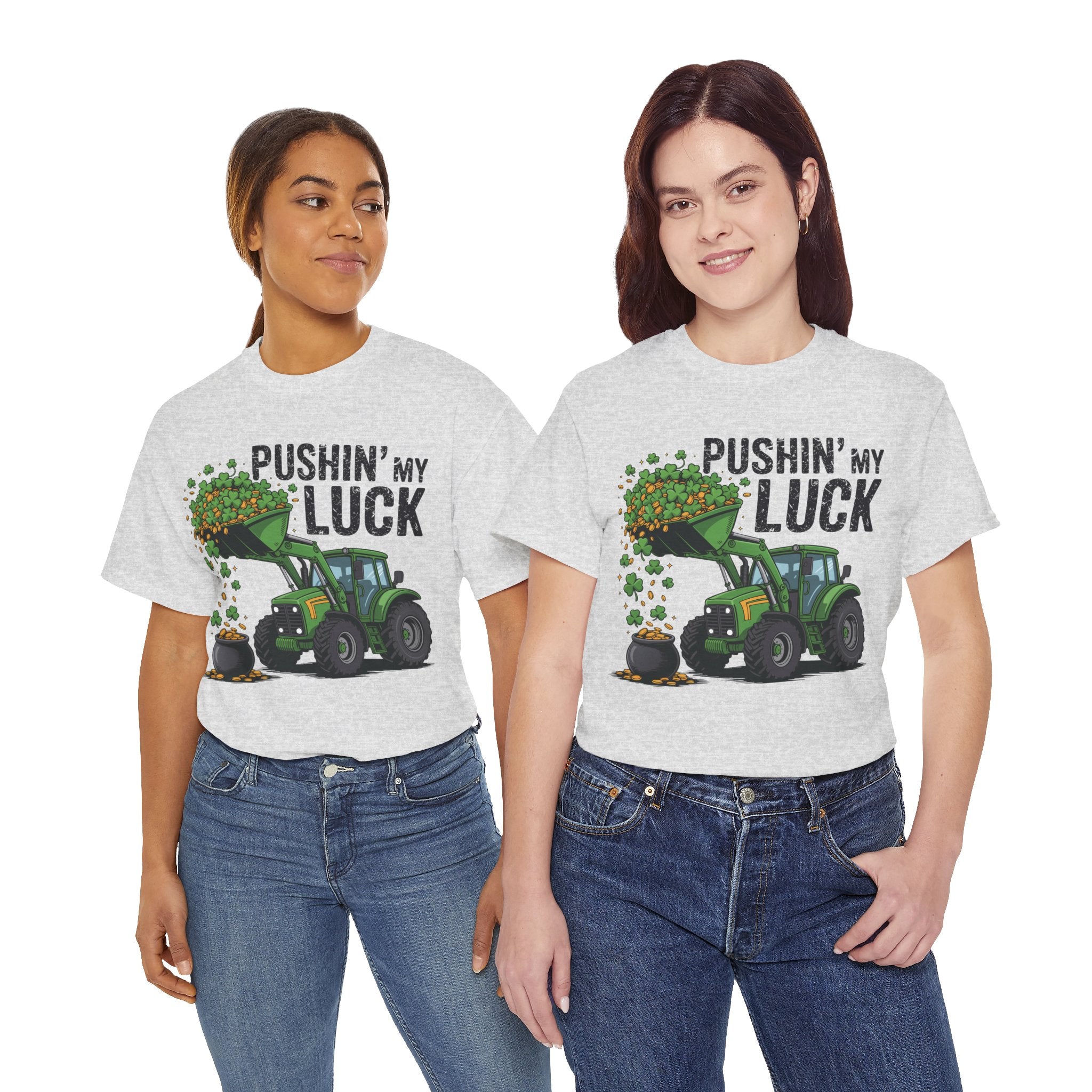 Pushin' My Luck Shamrock Tractor Tee — St. Patrick's Day Unisex Cotton T-Shirt