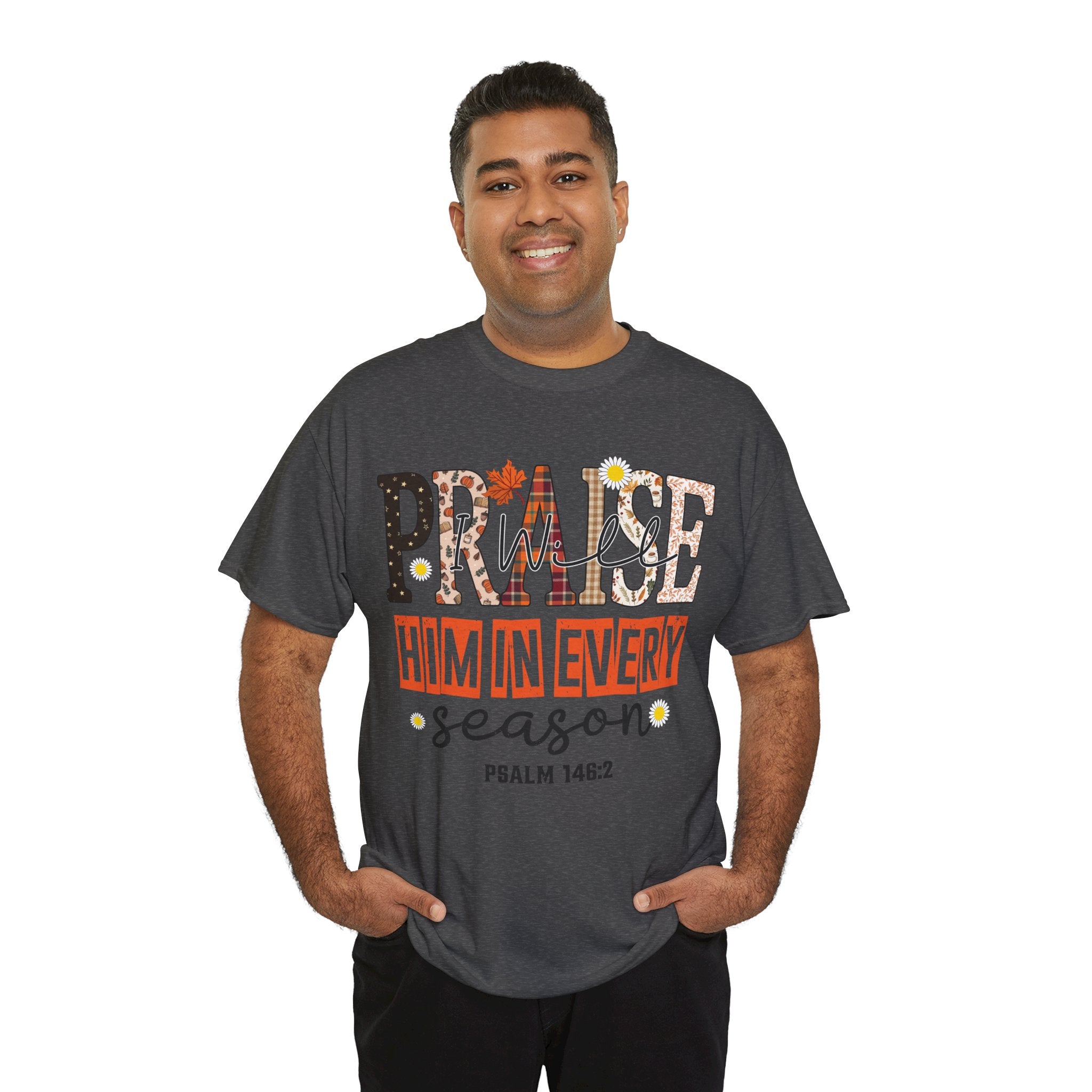 Praise Him In Every Tee — Fall Daisies & Leaf Floral Graphic Unisex Cotton T-Shirt