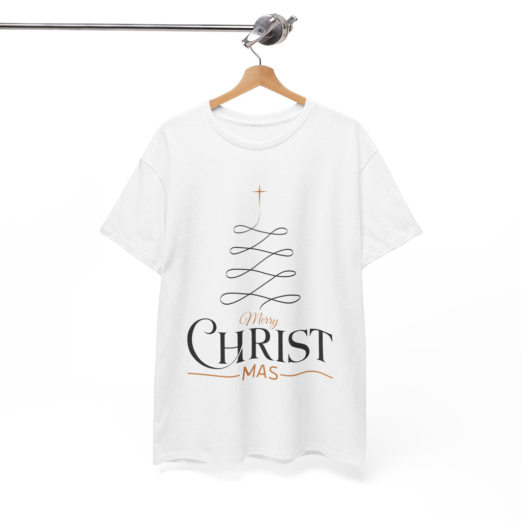 Merry Christmas Gold Cross Tree Unisex Cotton Tee
