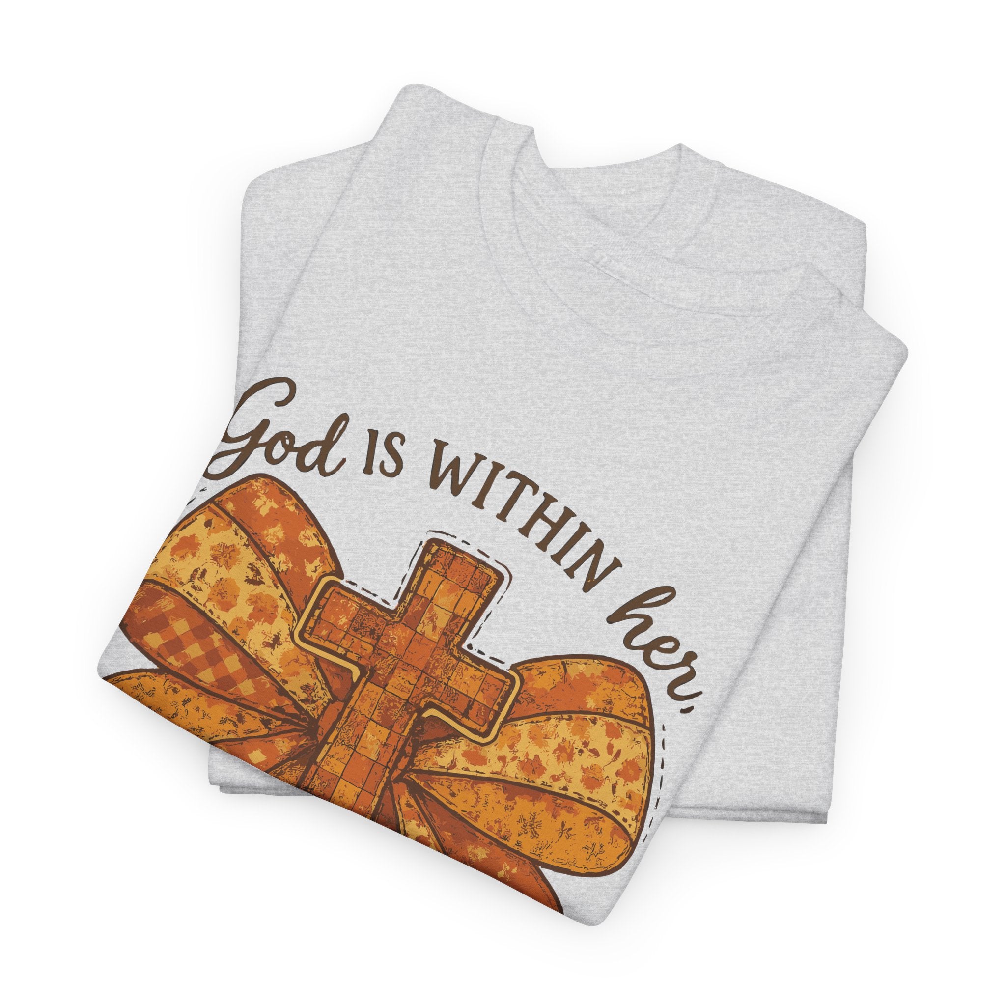 Psalm 46:5 Cross Patchwork Tee — Fall Bow Christian Unisex Cotton T-Shirt