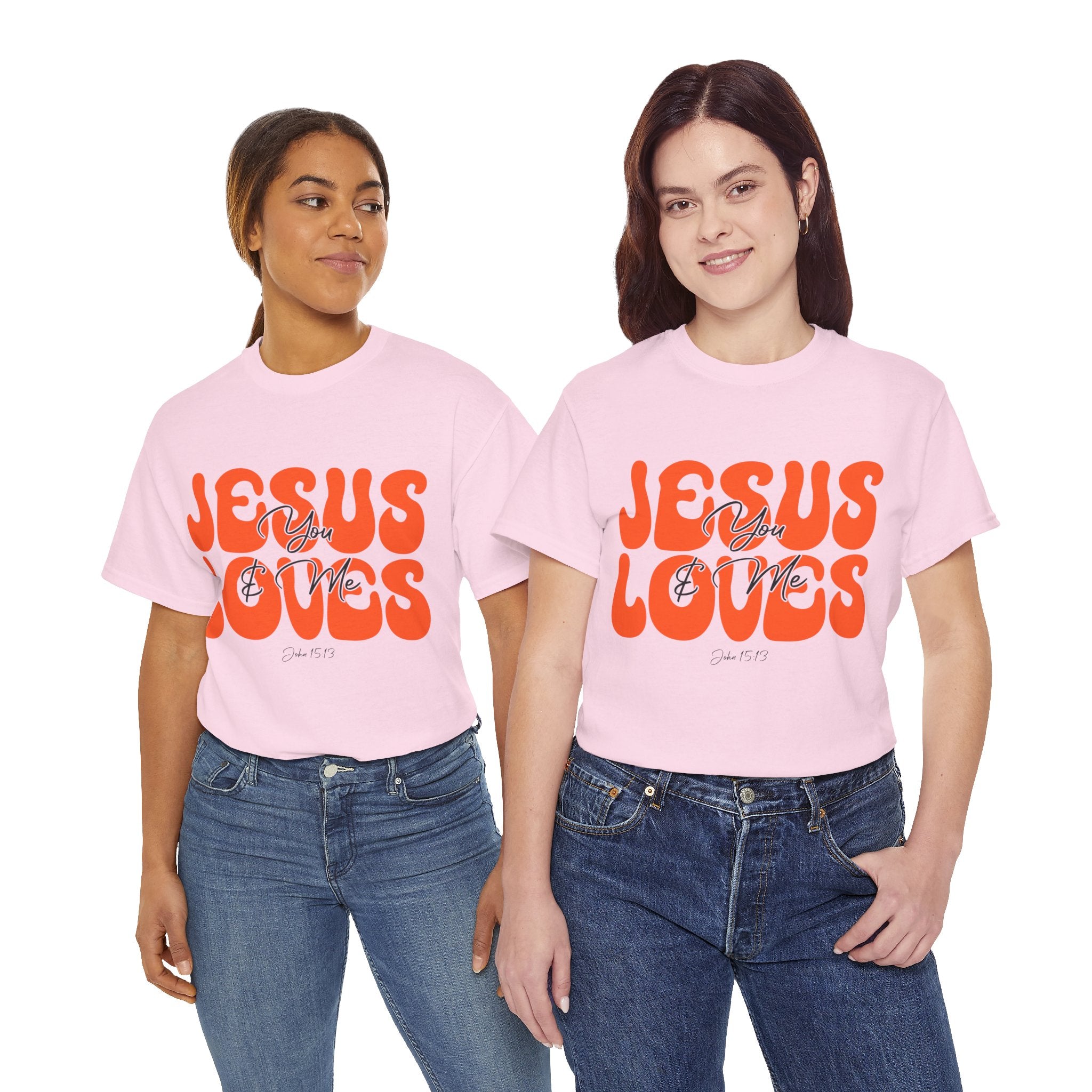 Jesus Loves You & Me Retro Tee — Playful Orange Bubbly Christian Unisex Cotton T-Shirt