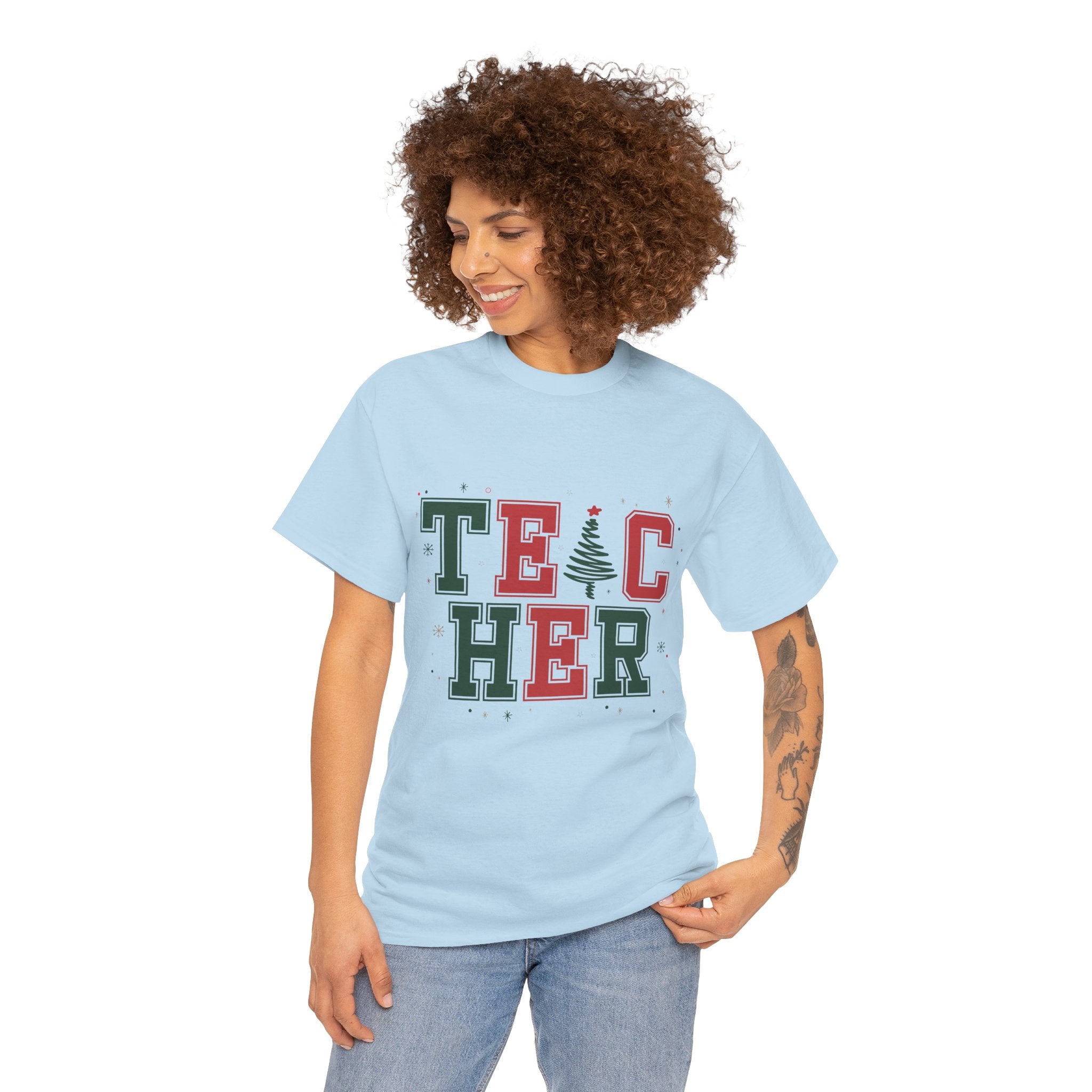 Teacher Christmas Varsity T-Shirt — Red & Green Holiday Unisex Cotton Tee