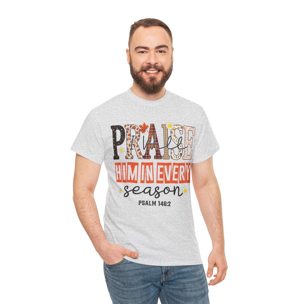 Praise Him In Every Tee — Fall Daisies & Leaf Floral Graphic Unisex Cotton T-Shirt