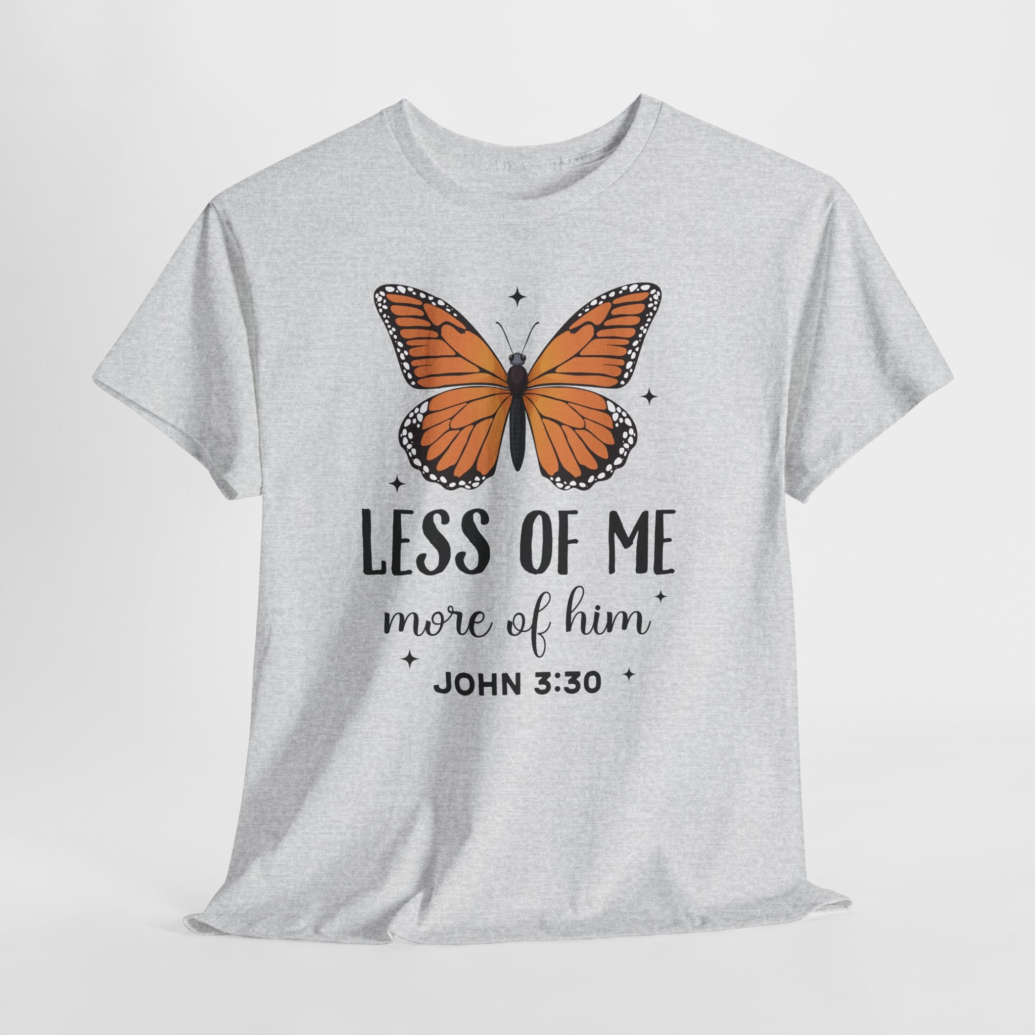 Monarch Butterfly Tee — "Less of Me, More of Him" Christian Unisex cotton T‑Shirt