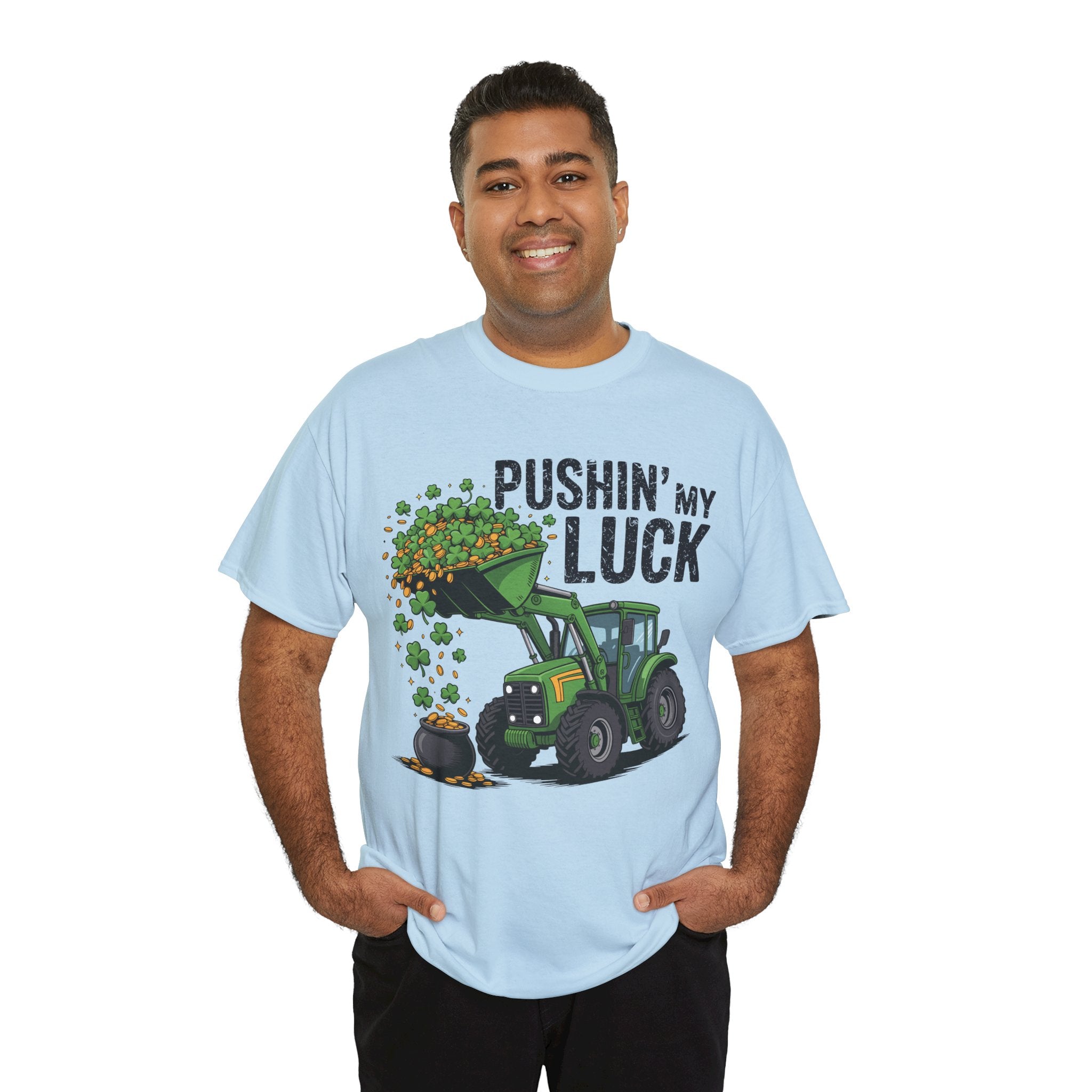 Pushin' My Luck Shamrock Tractor Tee — St. Patrick's Day Unisex Cotton T-Shirt