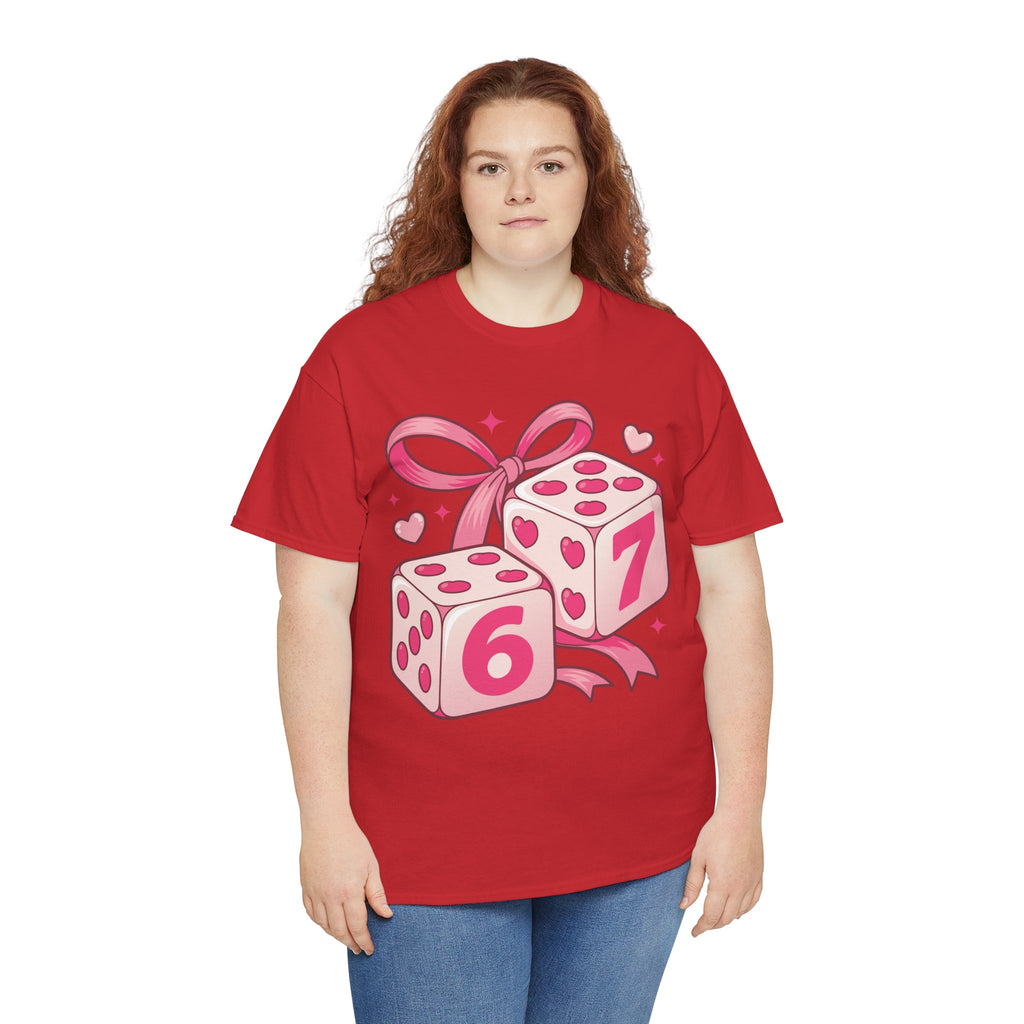 Lucky Love Dice T-Shirt — Pink Heart Dice with Bow..Unisex Cotton Tee
