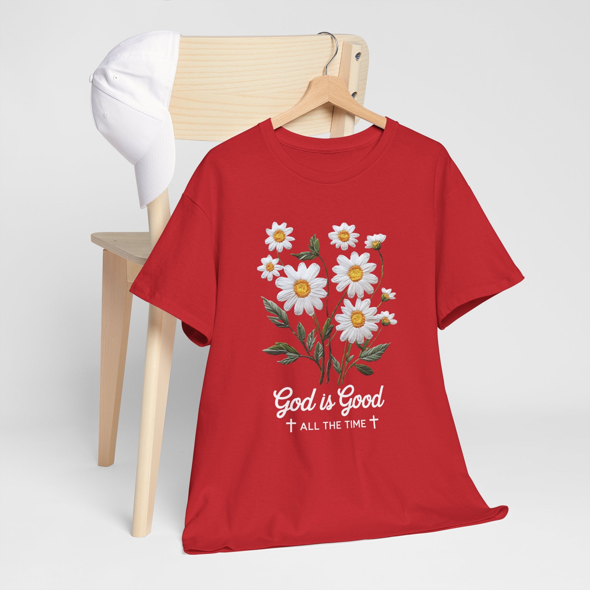 God Is Good All The Time Embroidered Daisy Unisex Cotton Tee