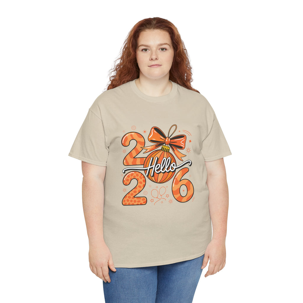 Hello 2026 Christmas Ornament Tee — Festive Orange Holiday Unisex Cotton T-Shirt