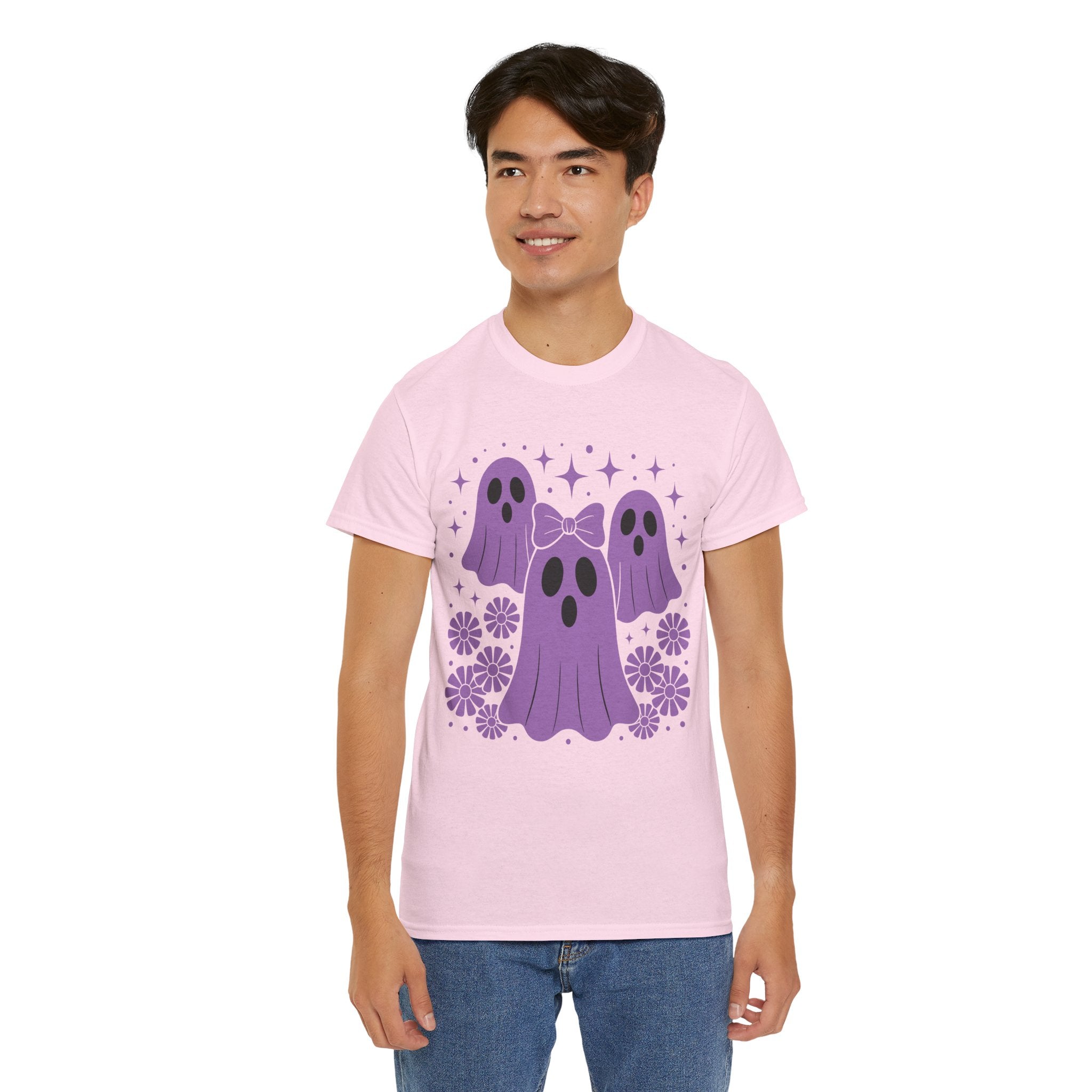 Purple Ghost Halloween Unisex Cotton Tee