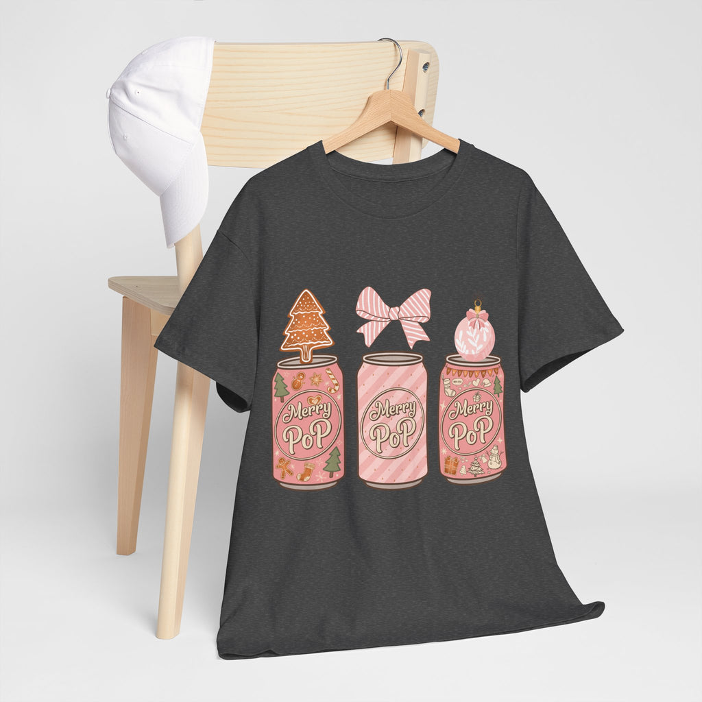 Merry Pop Christmas Soda Can Tee — Pastel Holiday Graphic Unisex Cotton T-Shirt