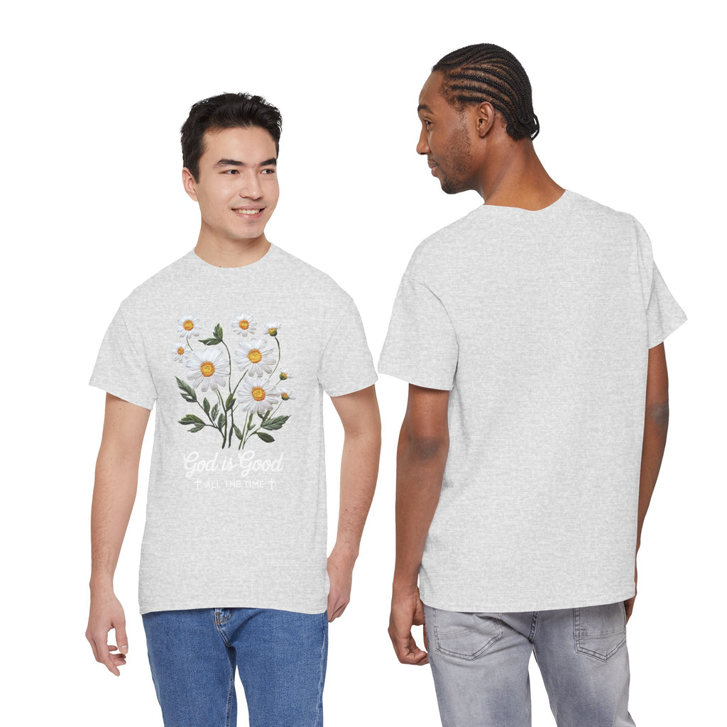 God Is Good All The Time Embroidered Daisy Unisex Cotton Tee