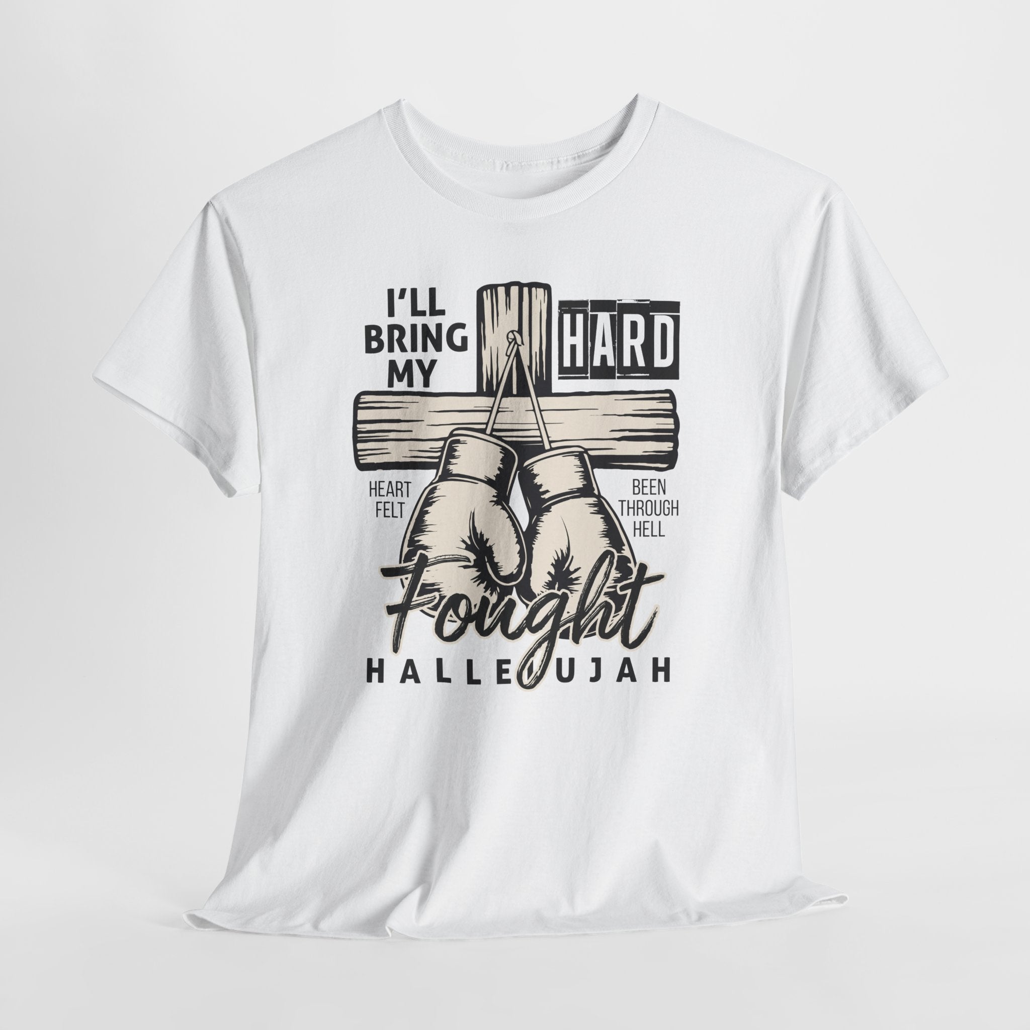 Christian Boxing Gloves Cross Tee — "I’ll Bring My Hard-Fought Heart."Unisex Cotton Tee