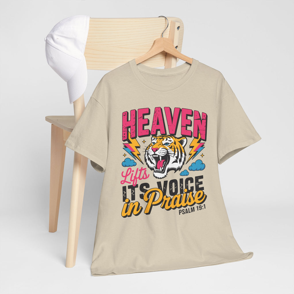 Psalm 19:1 Tiger Praise T-Shirt — Bold Christian Roaring Tiger Graphic.Unisex Cotton Tee