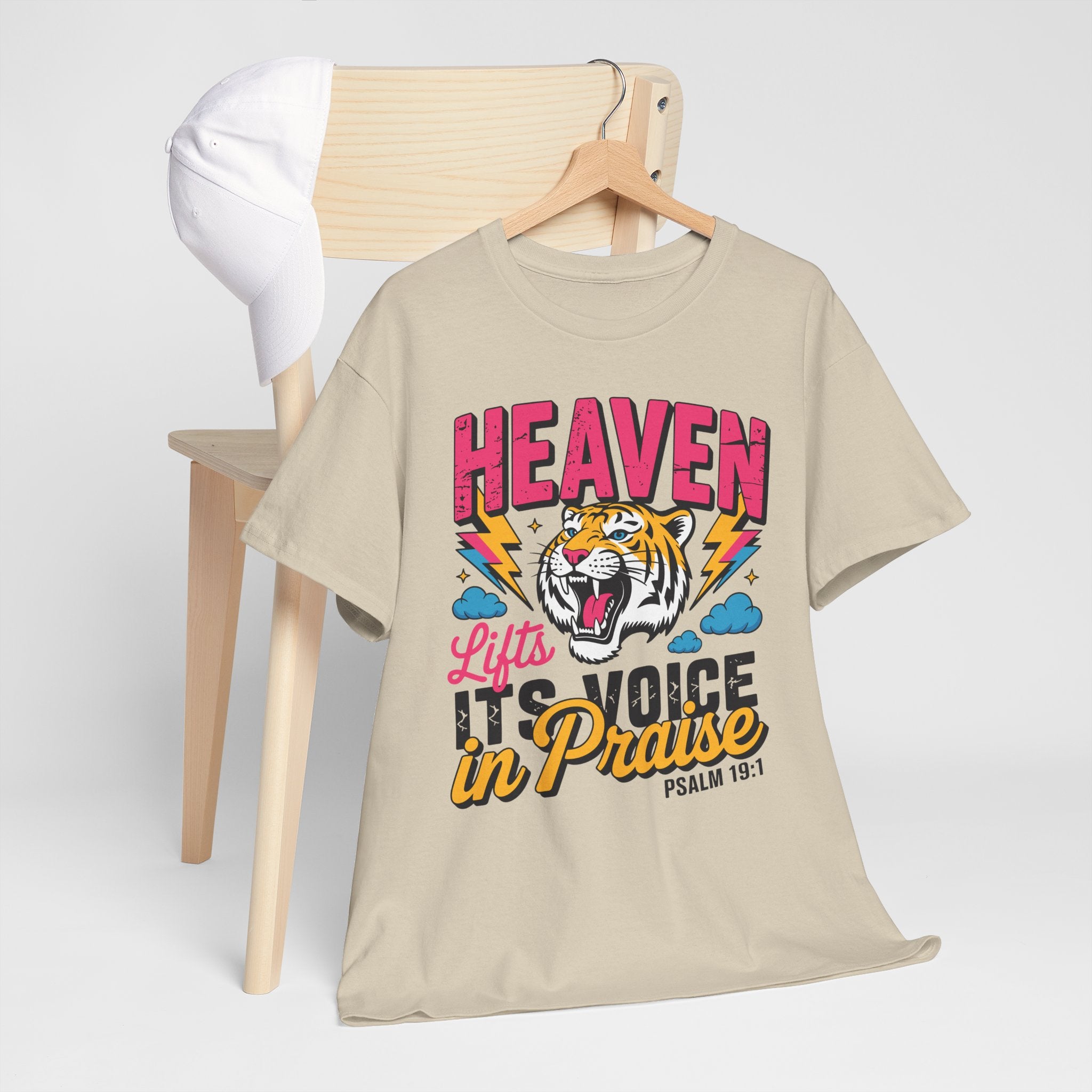 Psalm 19:1 Tiger Praise T-Shirt — Bold Christian Roaring Tiger Graphic.Unisex Cotton Tee