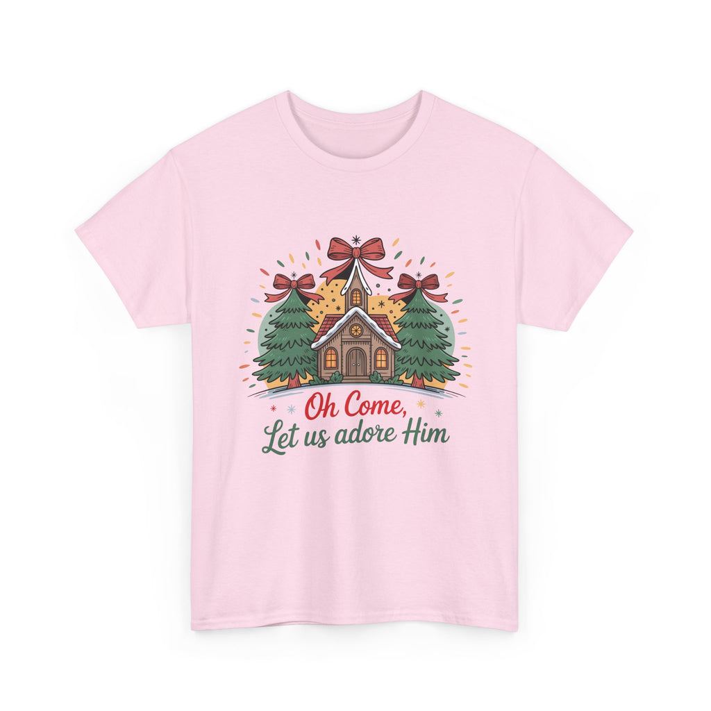 Oh Come Let Us Adore Him Christmas Tee — Church & Trees Holiday Unisex Cotton Tshirt