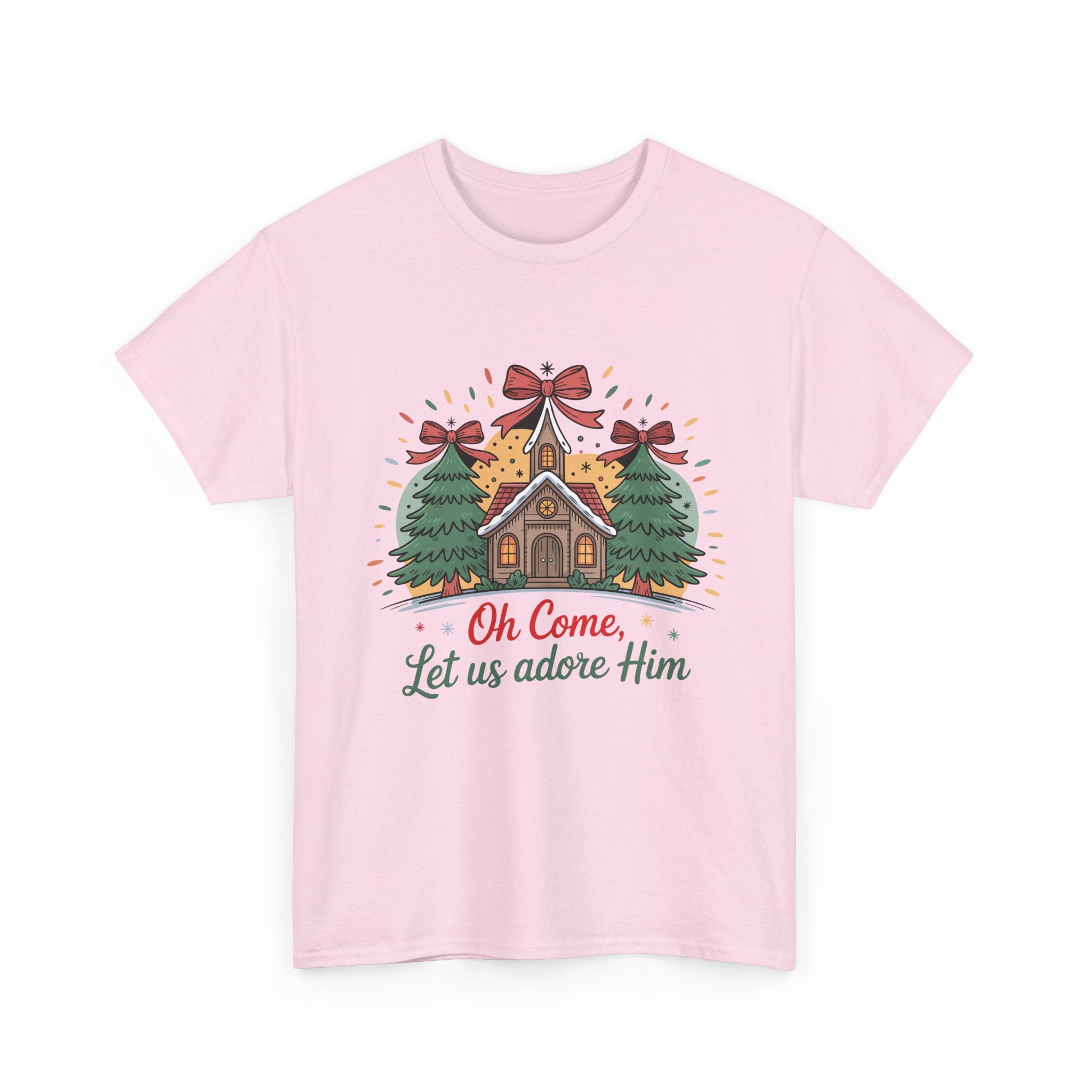Oh Come Let Us Adore Him Christmas Tee — Church & Trees Holiday Unisex Cotton Tshirt