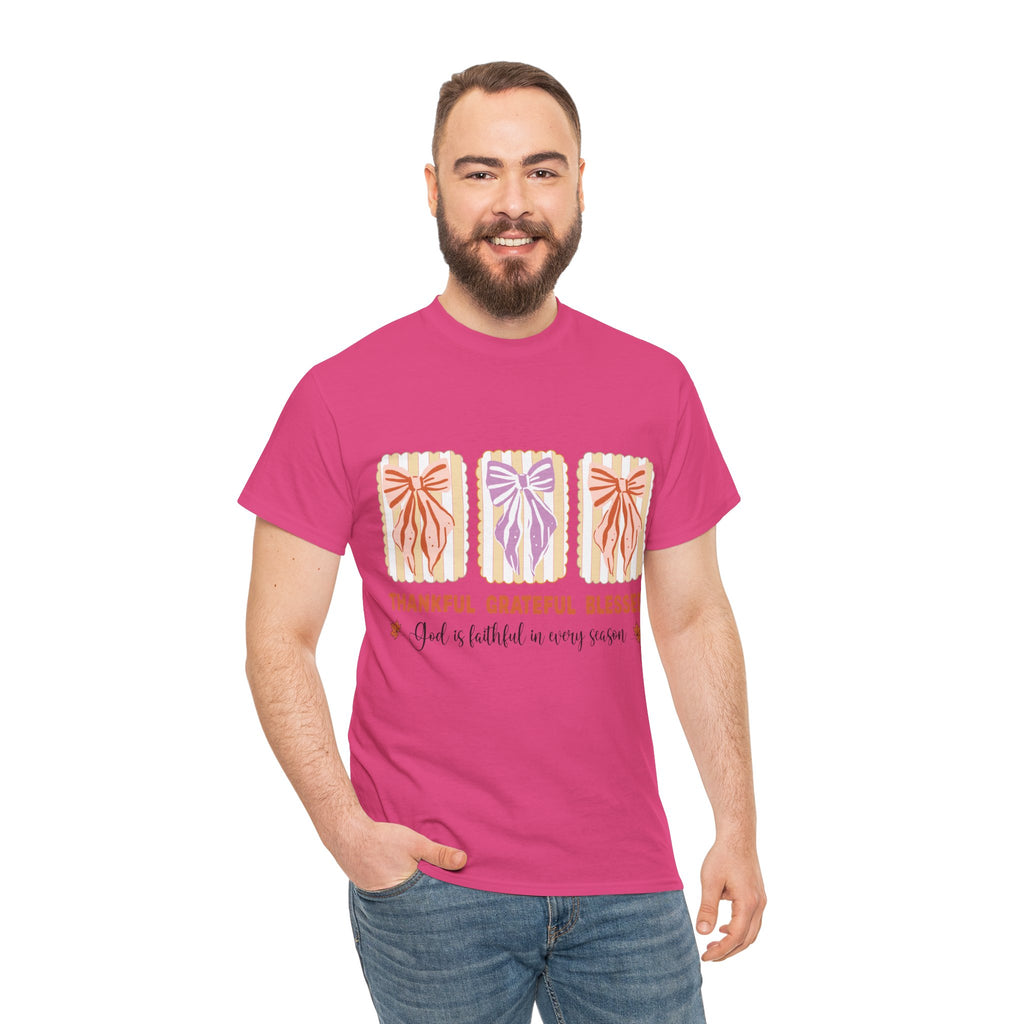 Thankful Grateful Blessed Fall Tee — God Is Faithful Pastel Bows..Unisex Cotton Tee