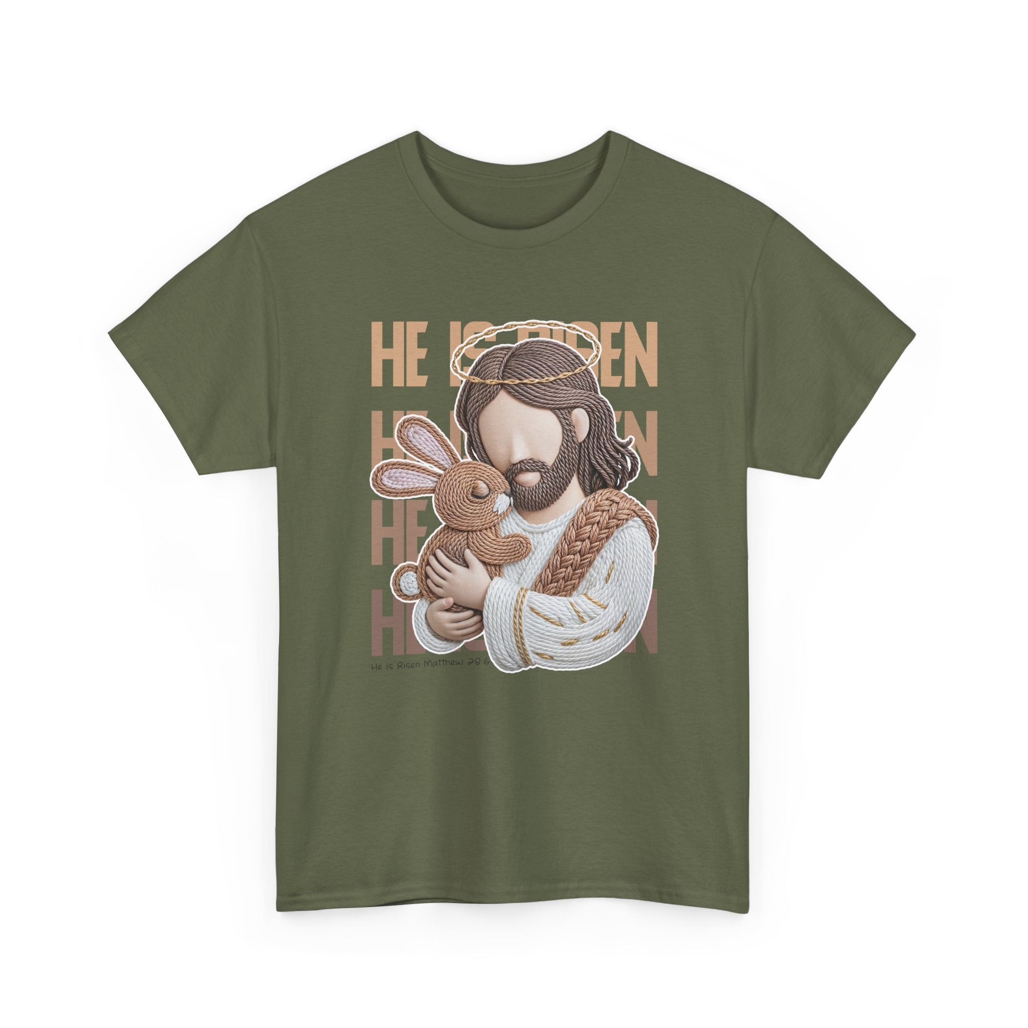 He Is Risen Matthew 28:6 Jesus With Lamb Unisex Cotton T-Shirt