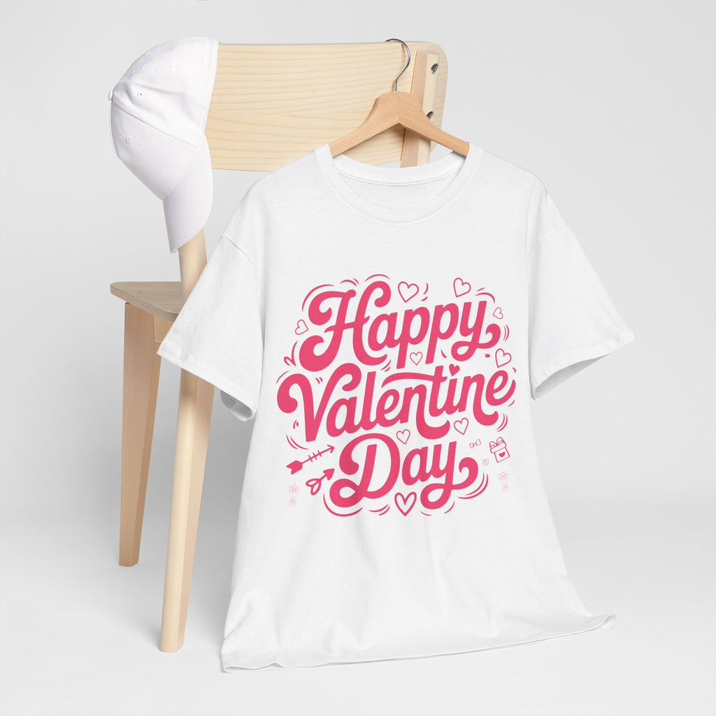 Happy Valentine Day Tee — Pink Heart & Love Icons Valentine's Unisex Cotton Shirt