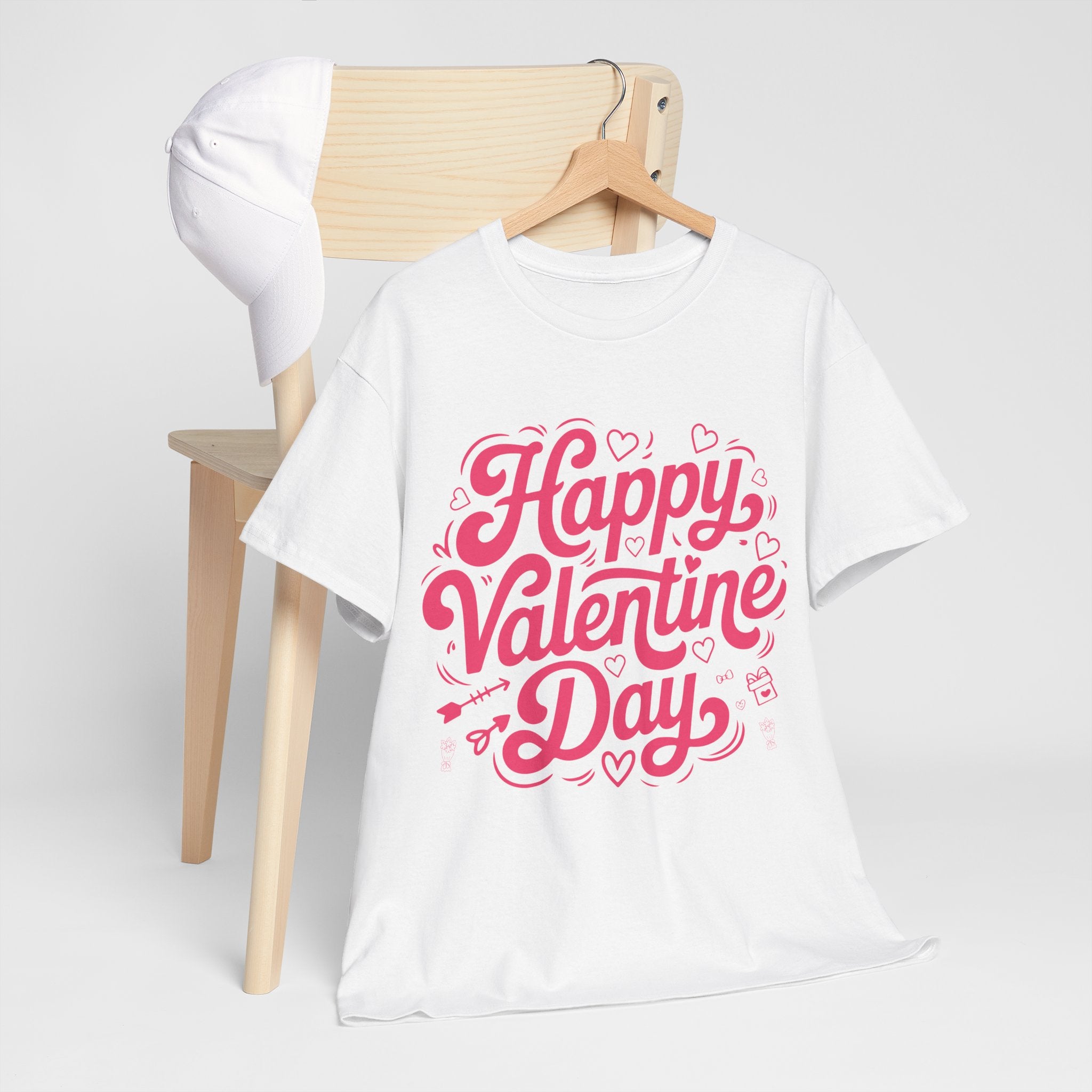 Happy Valentine Day Tee — Pink Heart & Love Icons Valentine's Unisex Cotton Shirt