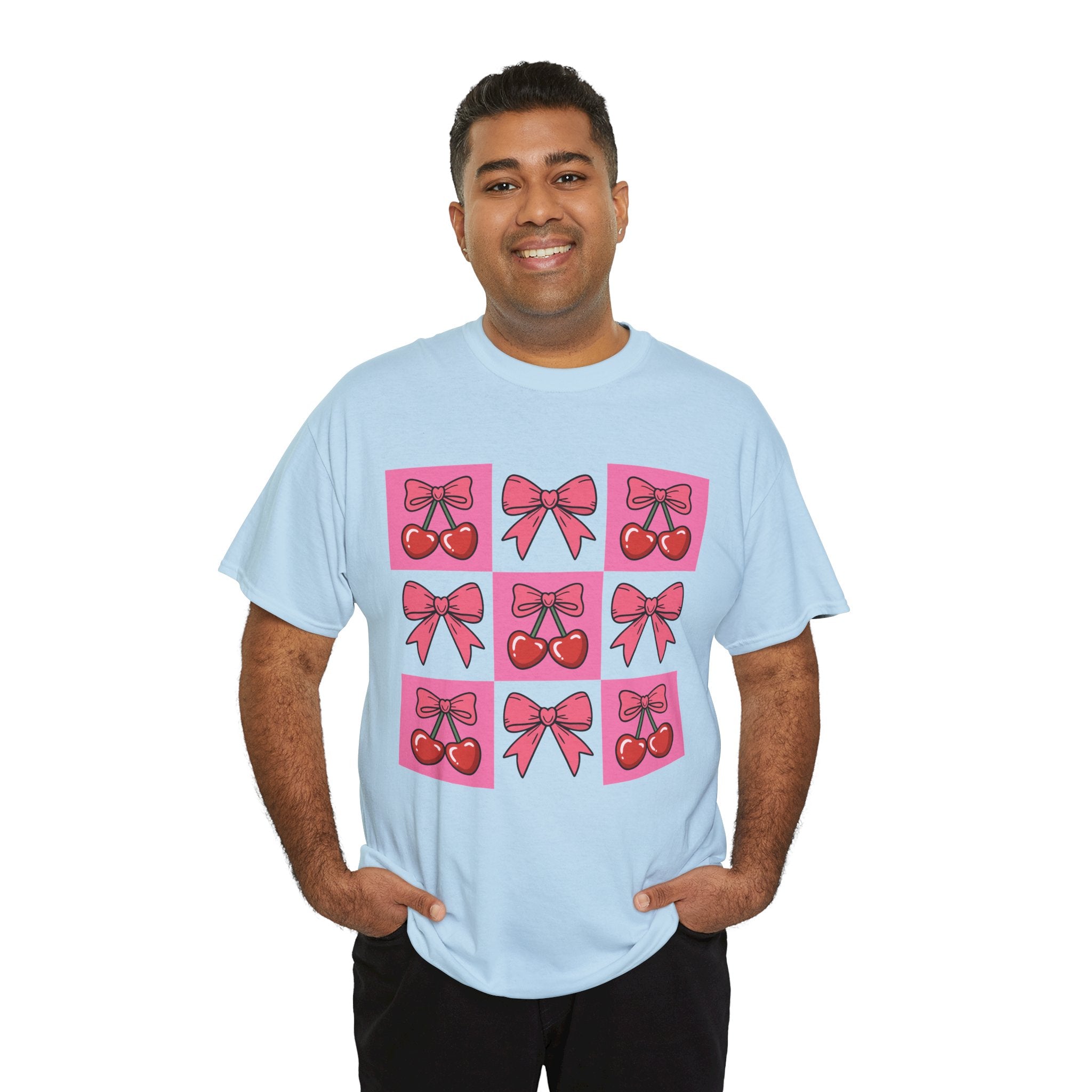 Cherry & Pink Bow Checkered Unisex Cotton Tee