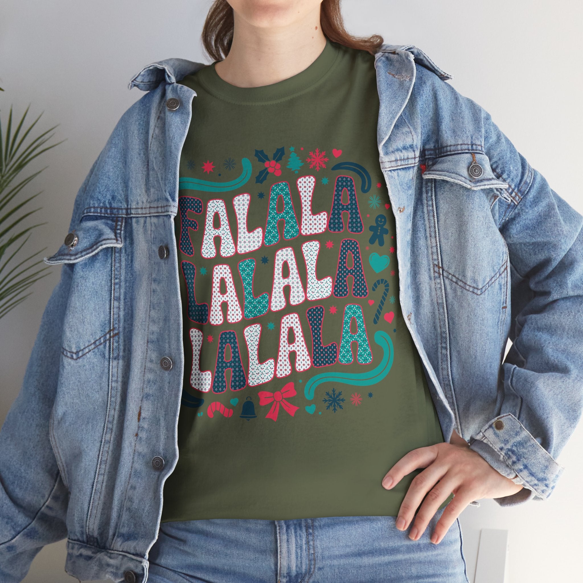 Fa La La La La Christmas T-Shirt — Festive Candy Cane & Gingerbread Holiday Unisex Cotton Tee