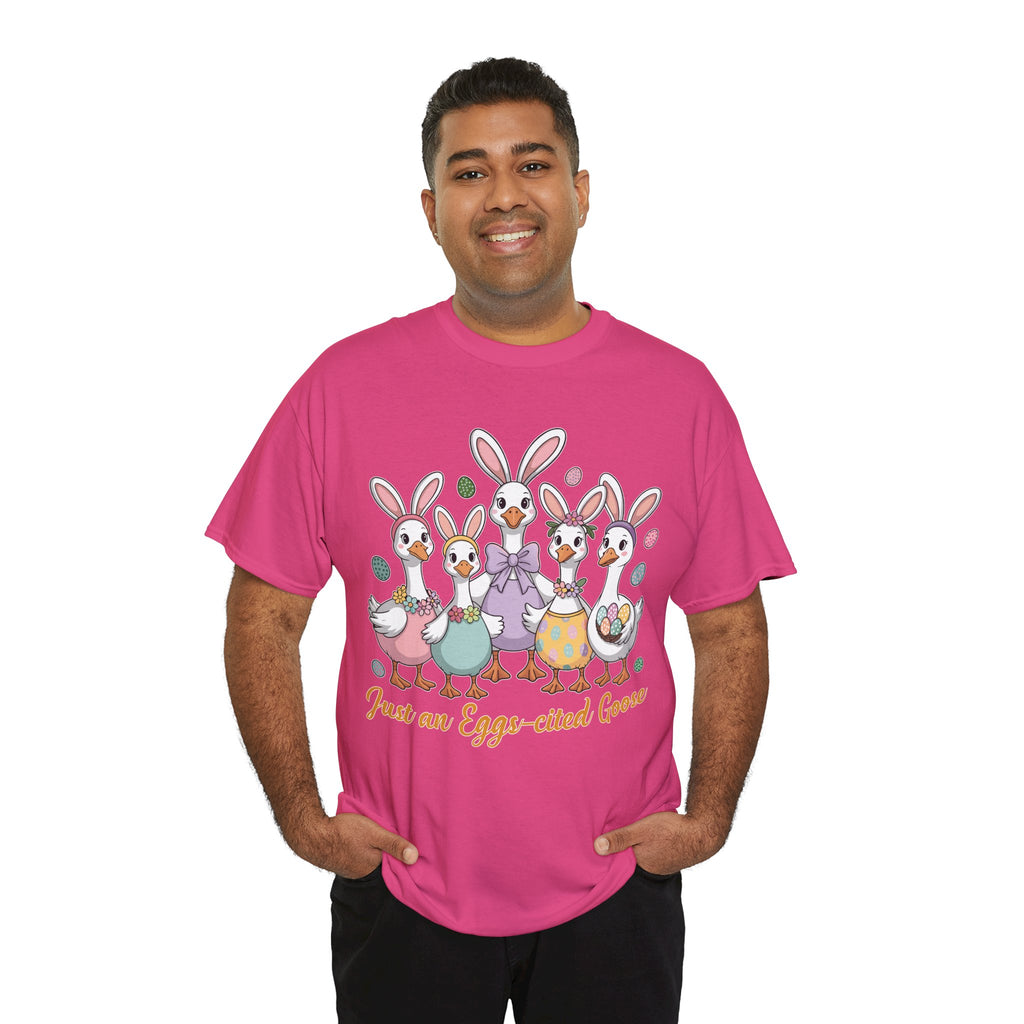 Just an Eggs-cited Goose Easter Tee — Funny Geese in Bunny Ears Unisex Cotton Tee