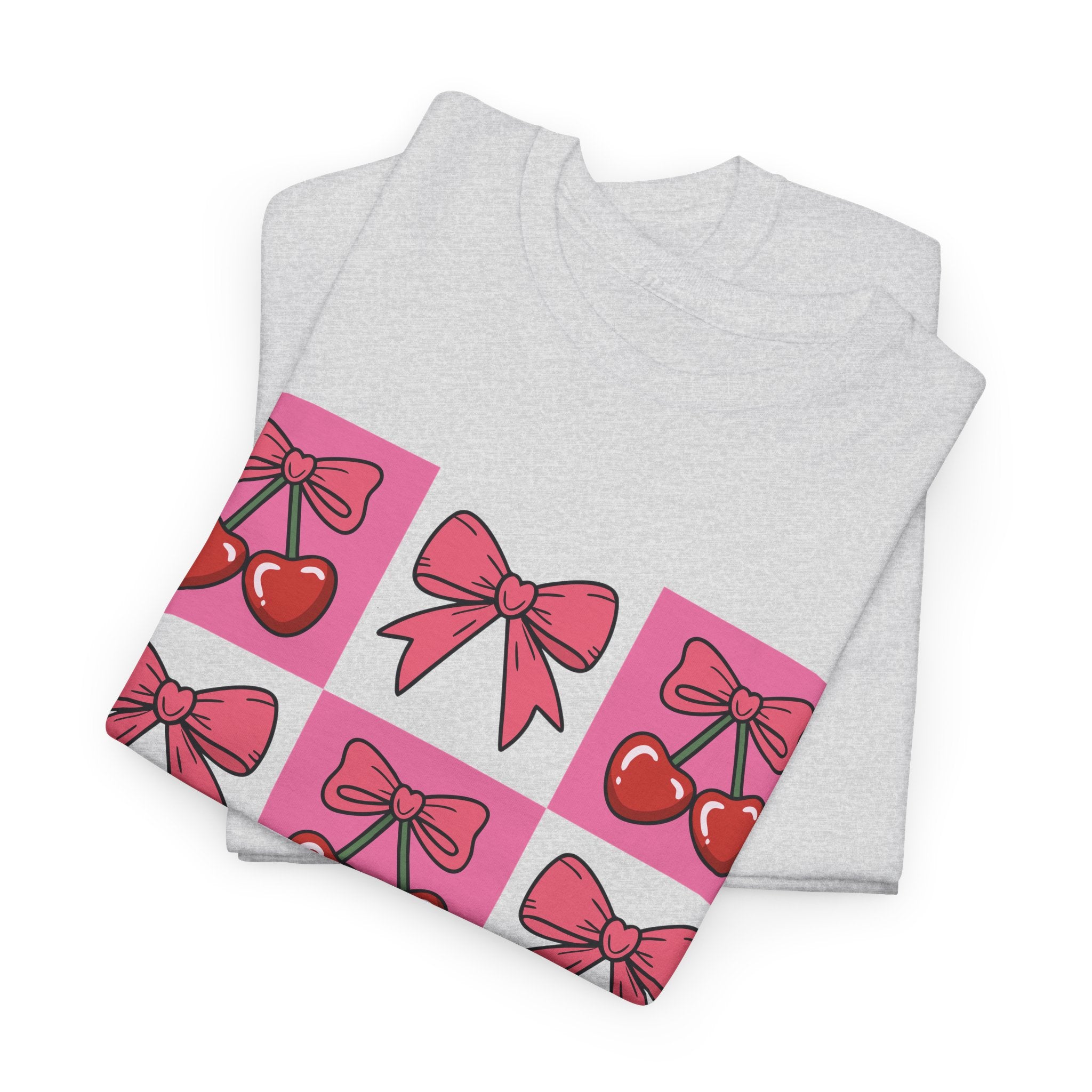 Cherry & Pink Bow Checkered Unisex Cotton Tee
