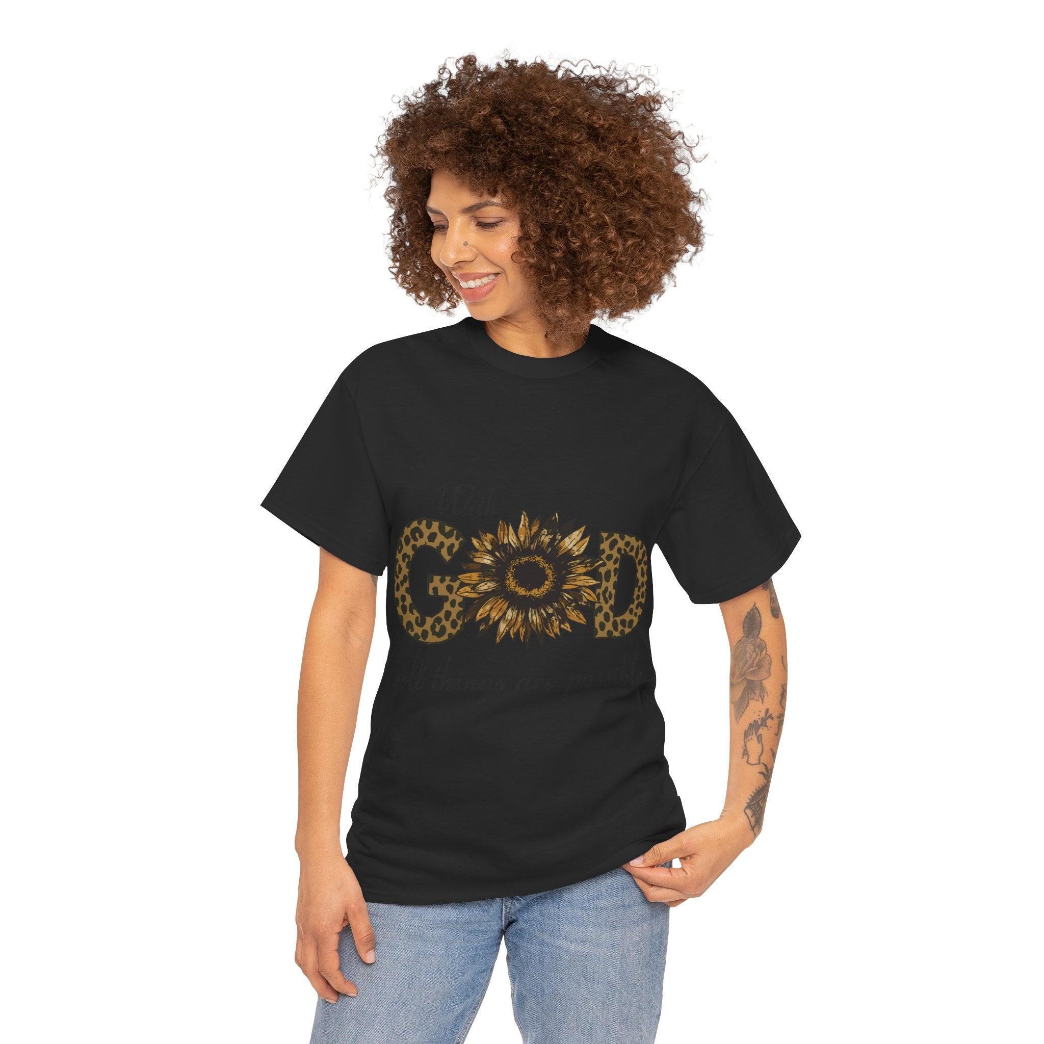 GOD Leopard Print Sunflower Unisex Cotton Tee