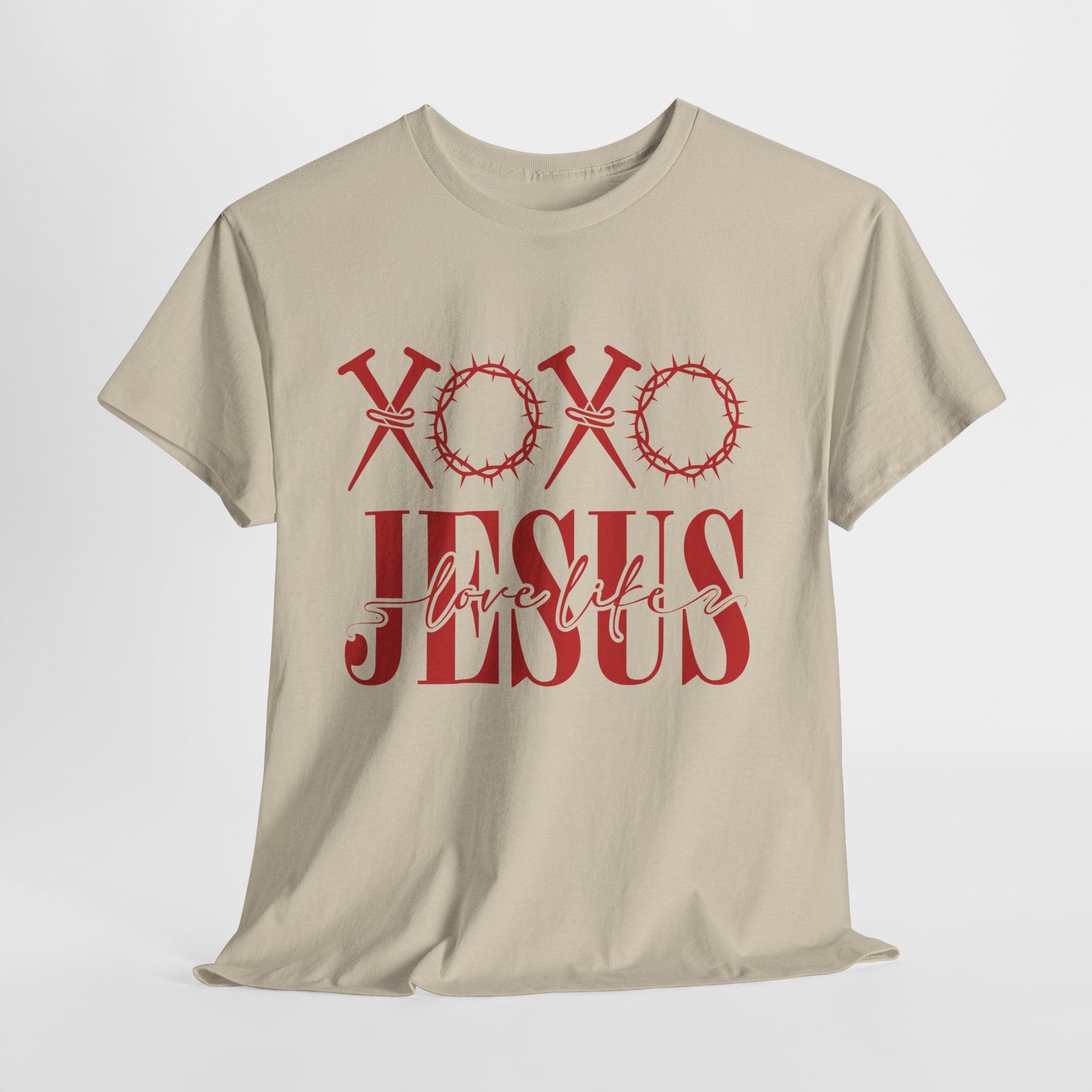 Christian Valentine T-Shirt — "XOXO Jesus Love Life" Nails & Thorn Crown Design Unisex Cotton Tee