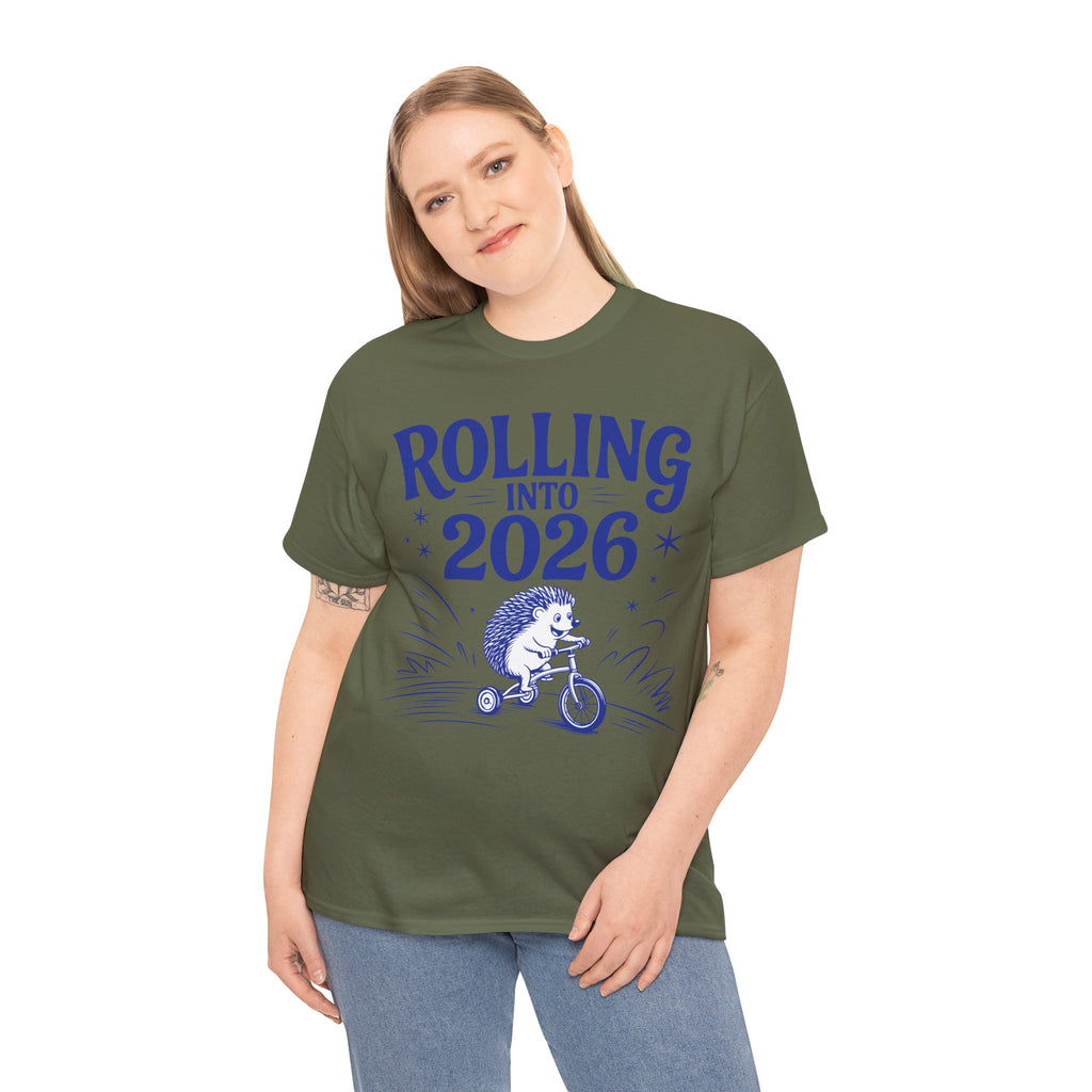Rolling Into 2026 Hedgehog Tricycle Unisex Cotton Tee