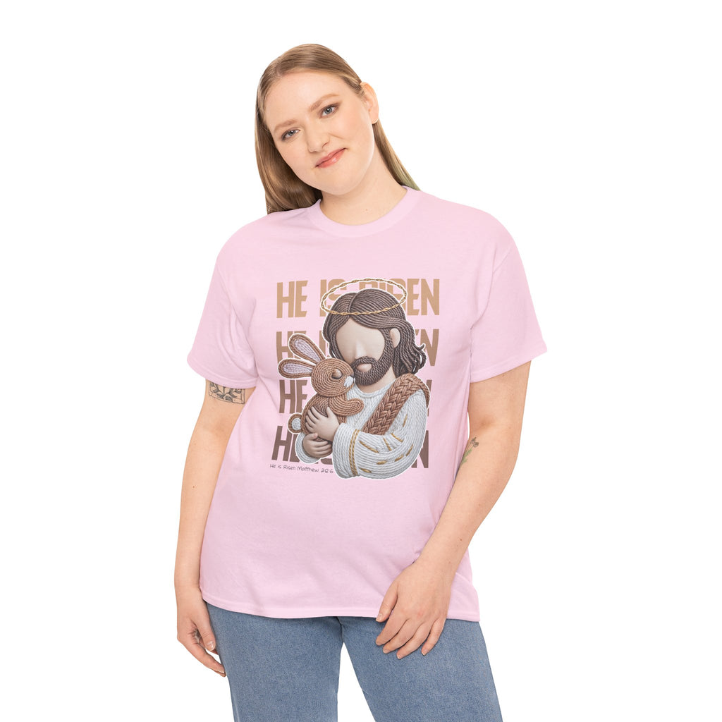 He Is Risen Matthew 28:6 Jesus With Lamb Unisex Cotton T-Shirt