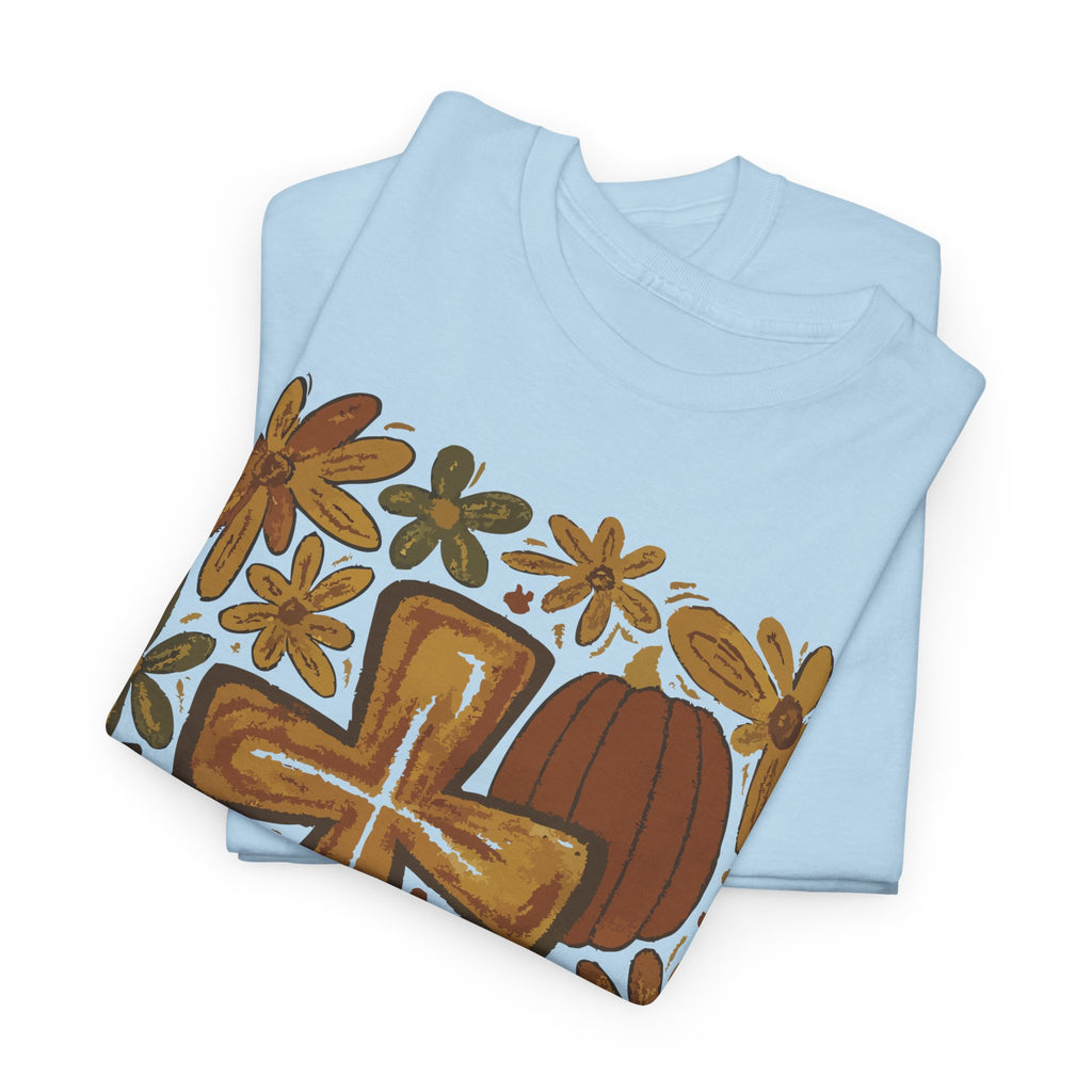 Autumn Cross Tee — Rustic Pumpkin & Fall Floral Christian Unisaex Cotton T-Shirt