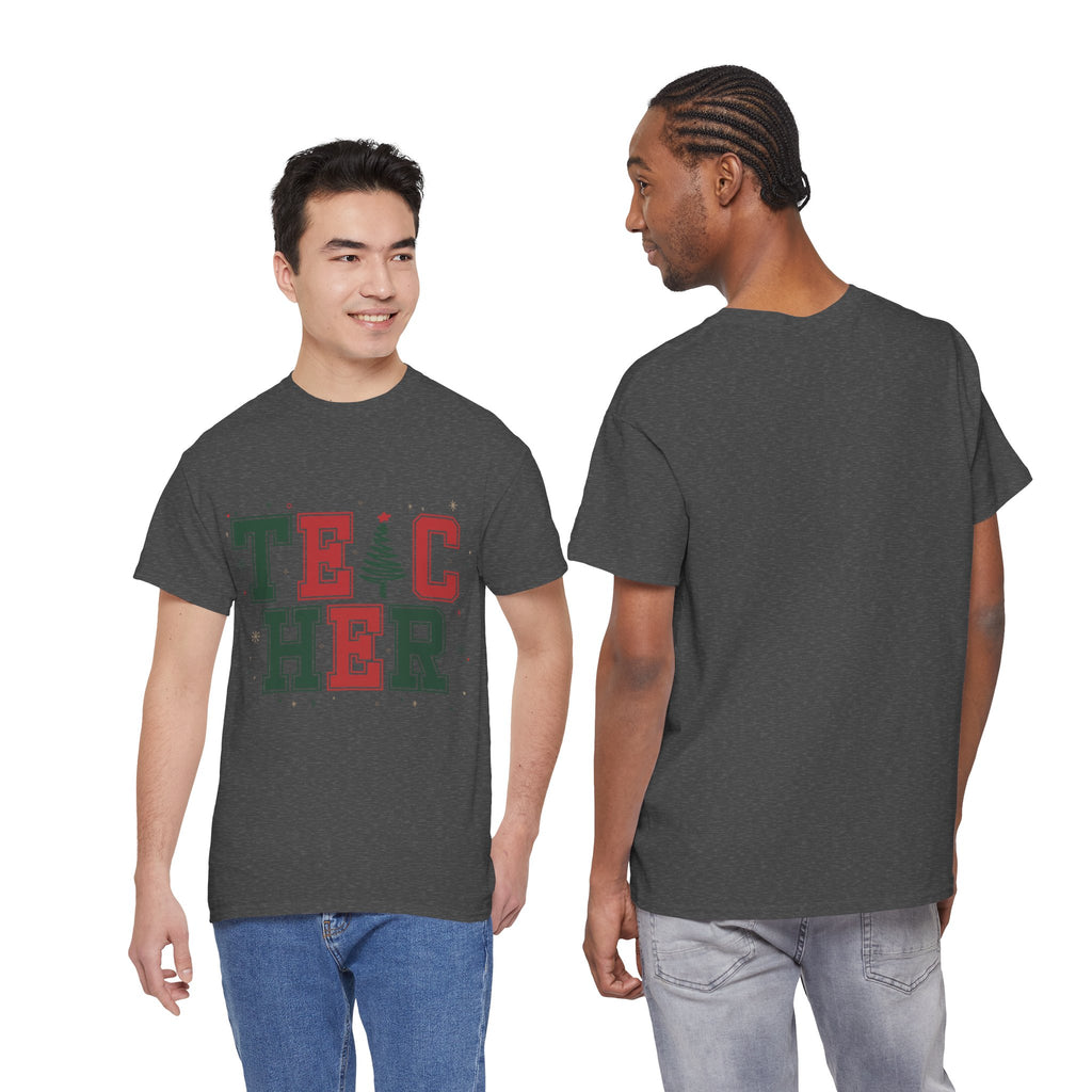 Teacher Christmas Varsity T-Shirt — Red & Green Holiday Unisex Cotton Tee