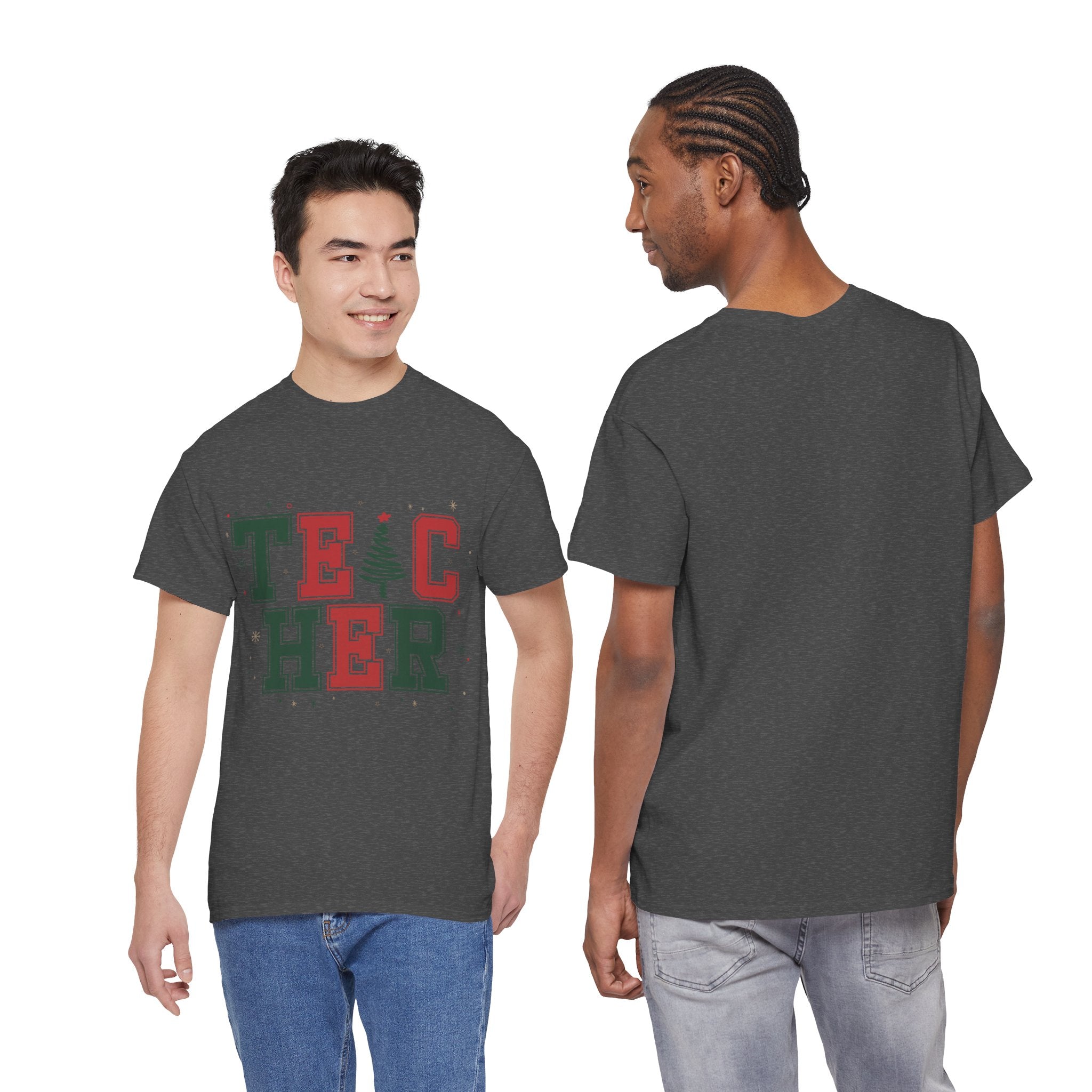 Teacher Christmas Varsity T-Shirt — Red & Green Holiday Unisex Cotton Tee