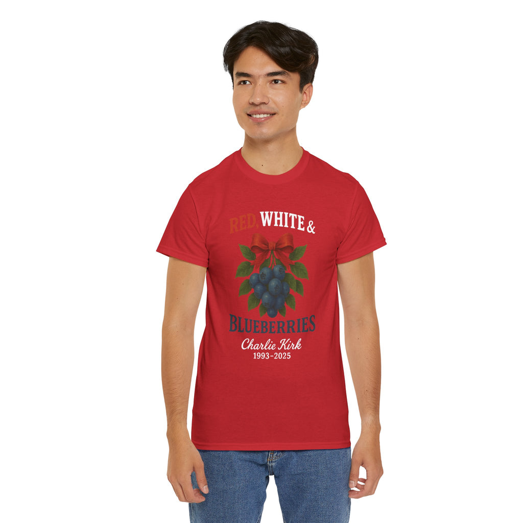 Red, White & Blueberries T-Shirt — Patriotic Blueberry Graphic Unisex Cotton Tee
