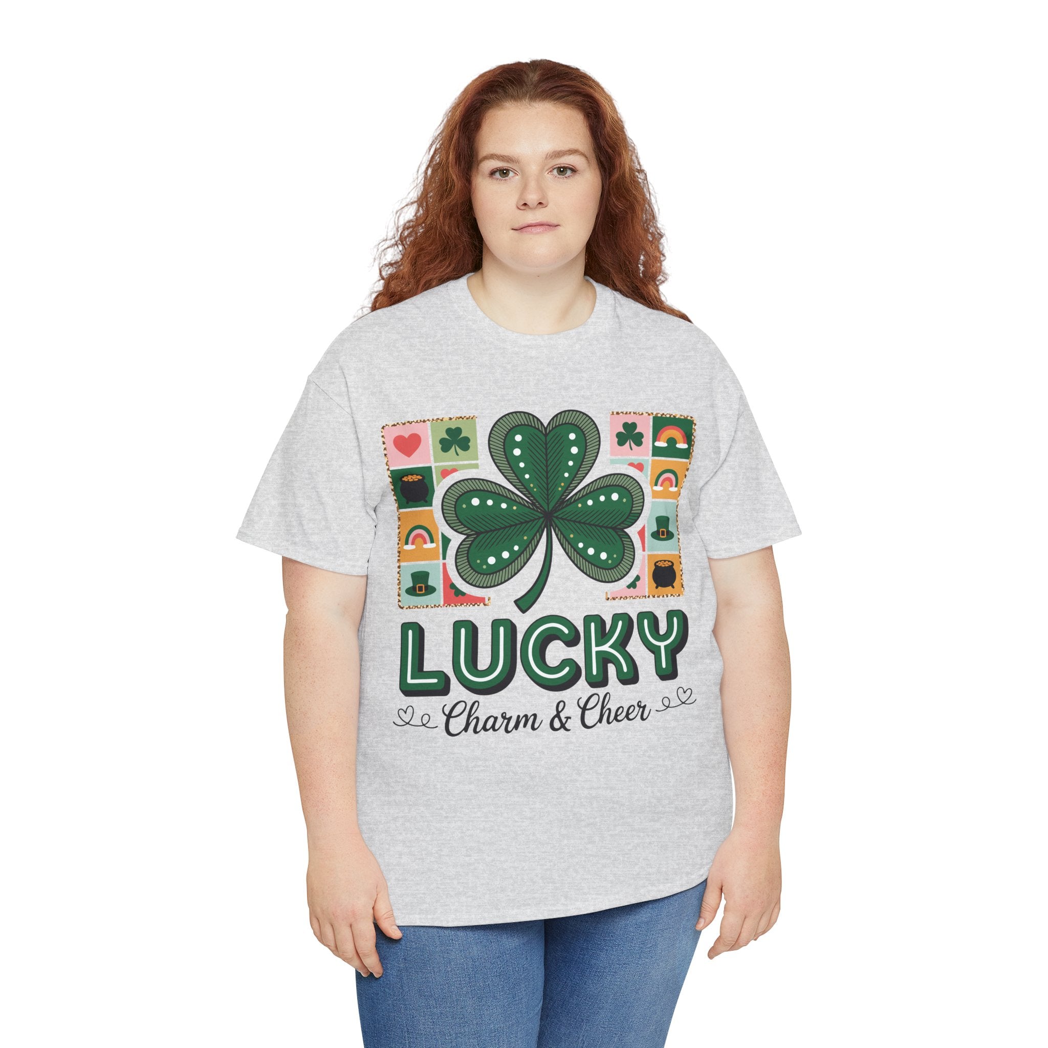 Lucky Charm & Cheer Clover Tee — Patchwork St. Patrick’s Day Unisex Cotton T-Shirt