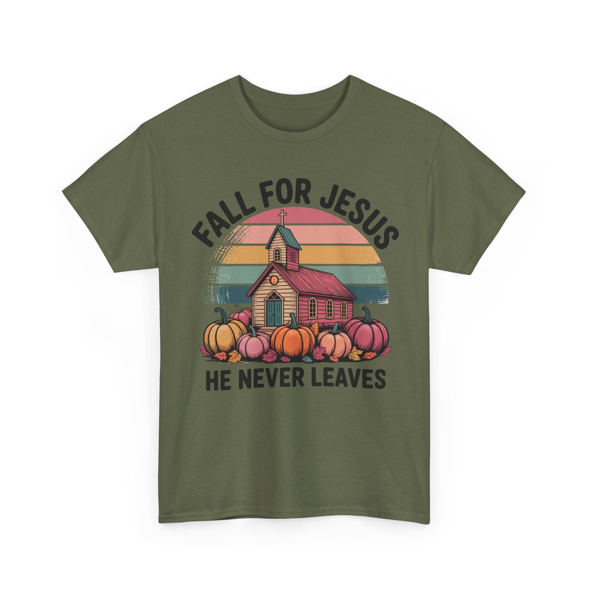 Jesus Leopard Print Fall T-Shirt — Pumpkins, Leaves & Floral Faith Unisex Cotton Tee