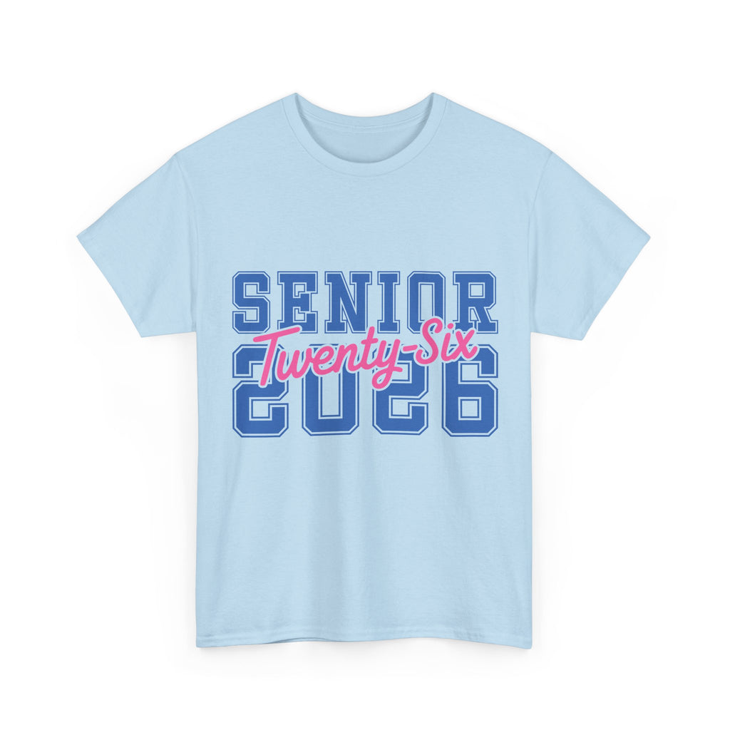 Senior 2026 Tee — Pink Varsity Block with Blue Script Overlay Unisex Cotton Tee