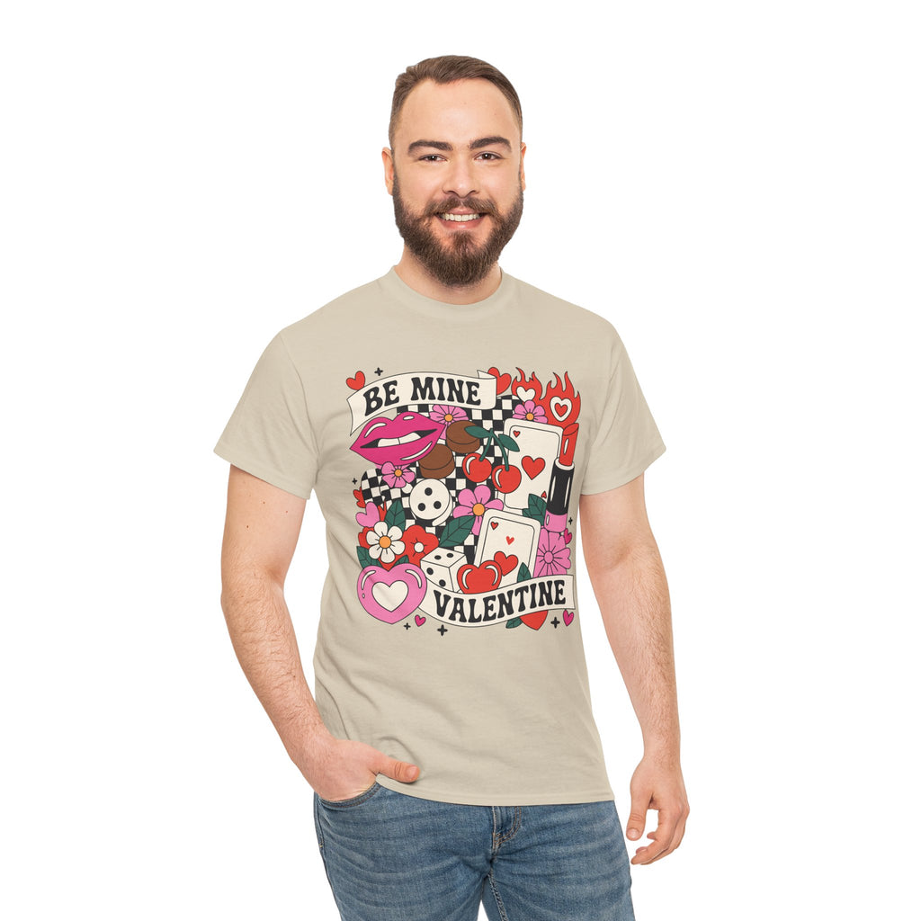 Be Mine Valentine Pop-Art Tee — Lips, Cherries & Retro Valentine Collage...Unisex Cotton Tee