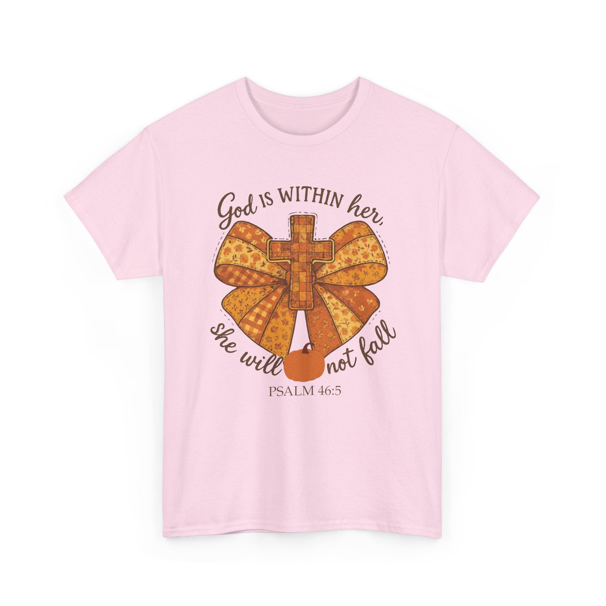 Psalm 46:5 Cross Patchwork Tee — Fall Bow Christian Unisex Cotton T-Shirt