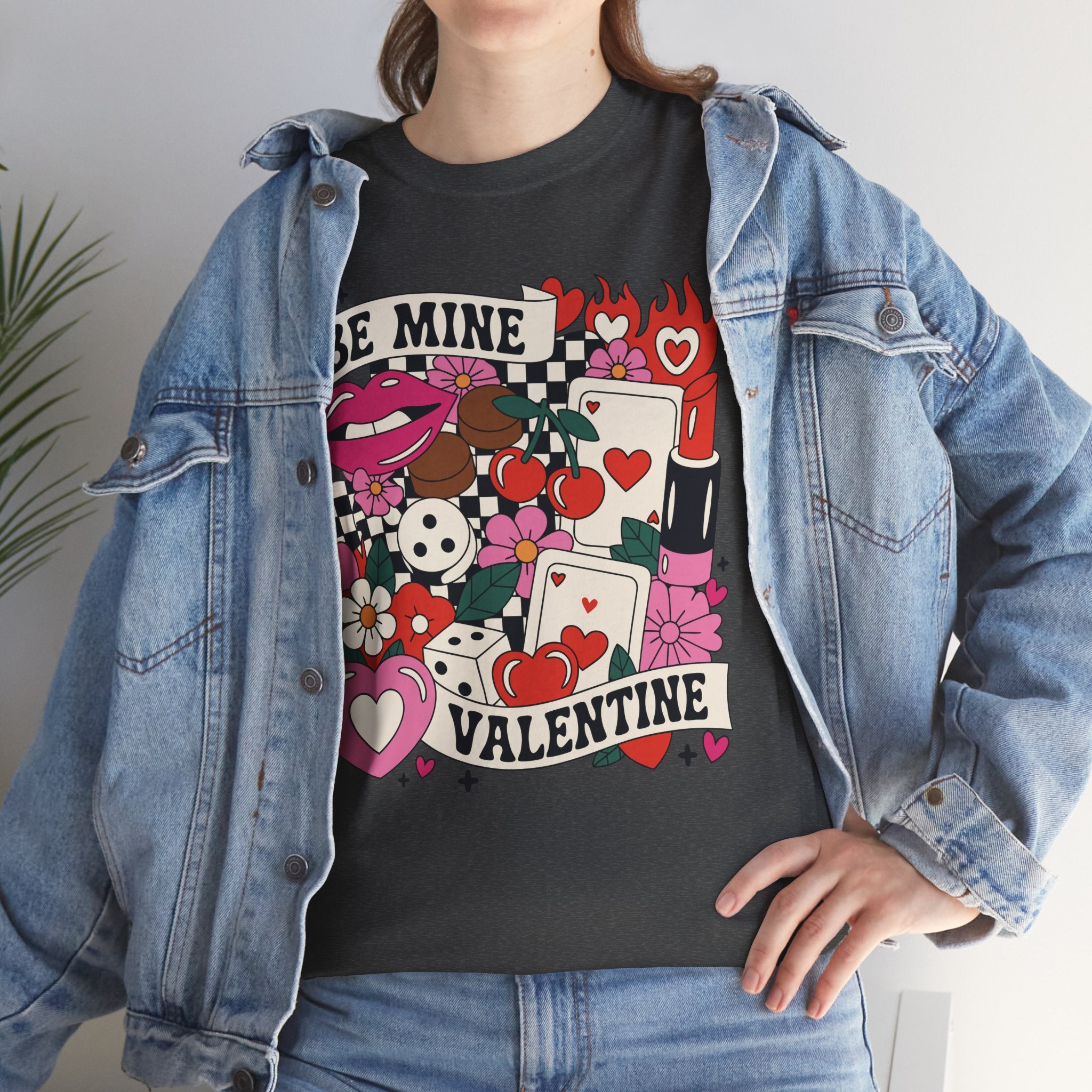 Be Mine Valentine Pop-Art Tee — Lips, Cherries & Retro Valentine Collage...Unisex Cotton Tee