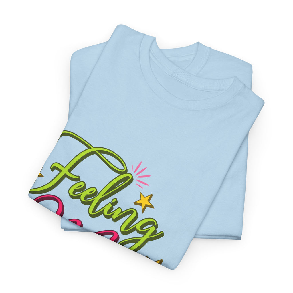 Feeling Merry T-Shirt — Bright Green & Pink Holiday Tee with Stars.Unisex Cotton Tee